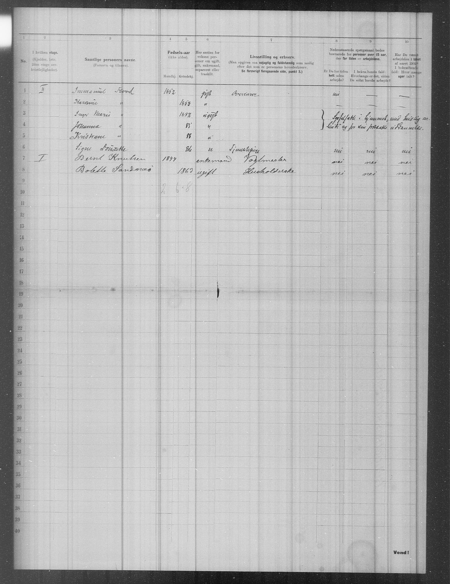 OBA, Municipal Census 1902 for Kristiania, 1902, p. 954