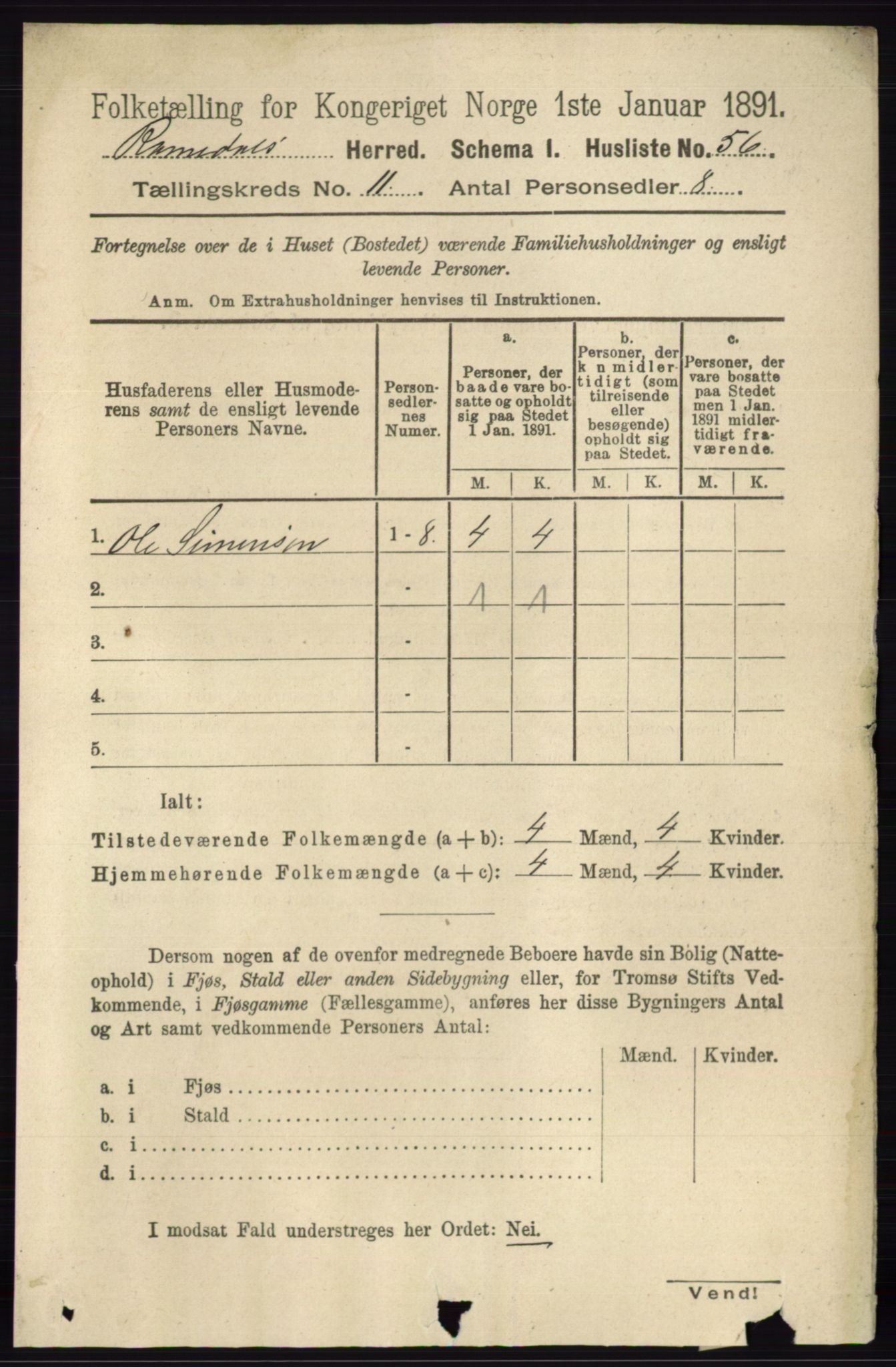 RA, 1891 census for 0416 Romedal, 1891, p. 5397