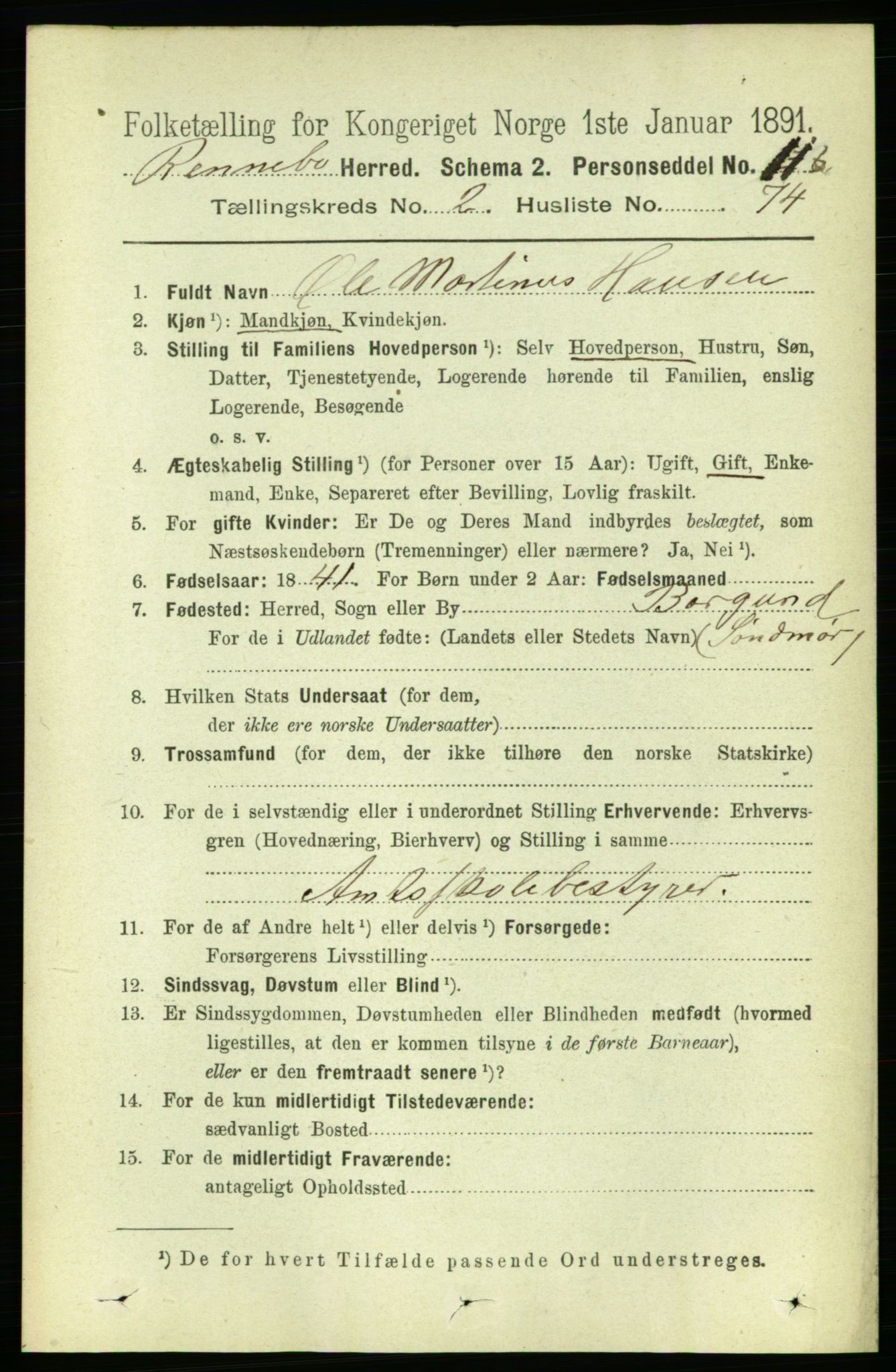 RA, 1891 census for 1635 Rennebu, 1891, p. 1170