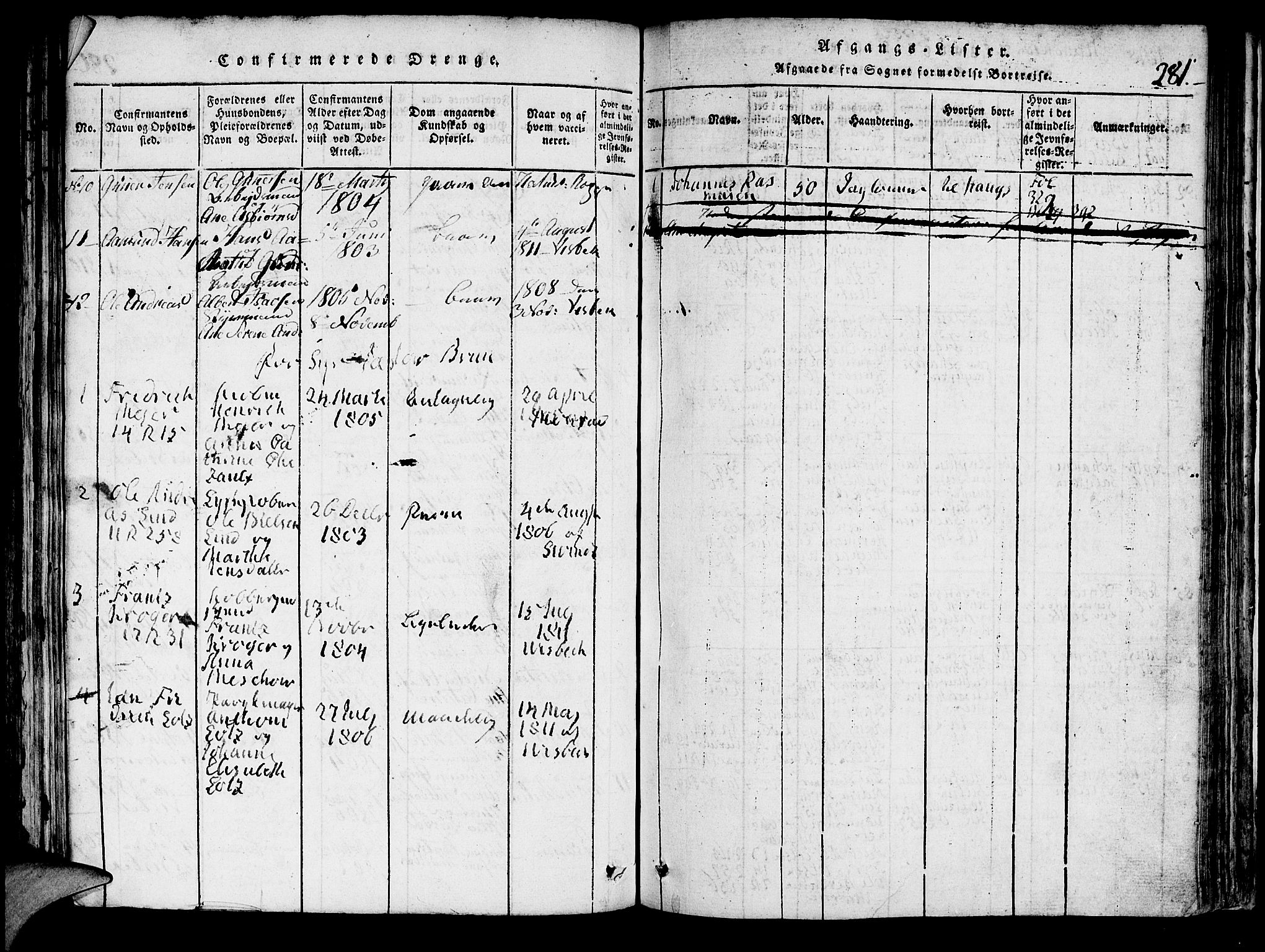 Domkirken sokneprestembete, SAB/A-74801/H/Hab/L0001: Parish register (copy) no. A 1, 1816-1821, p. 281