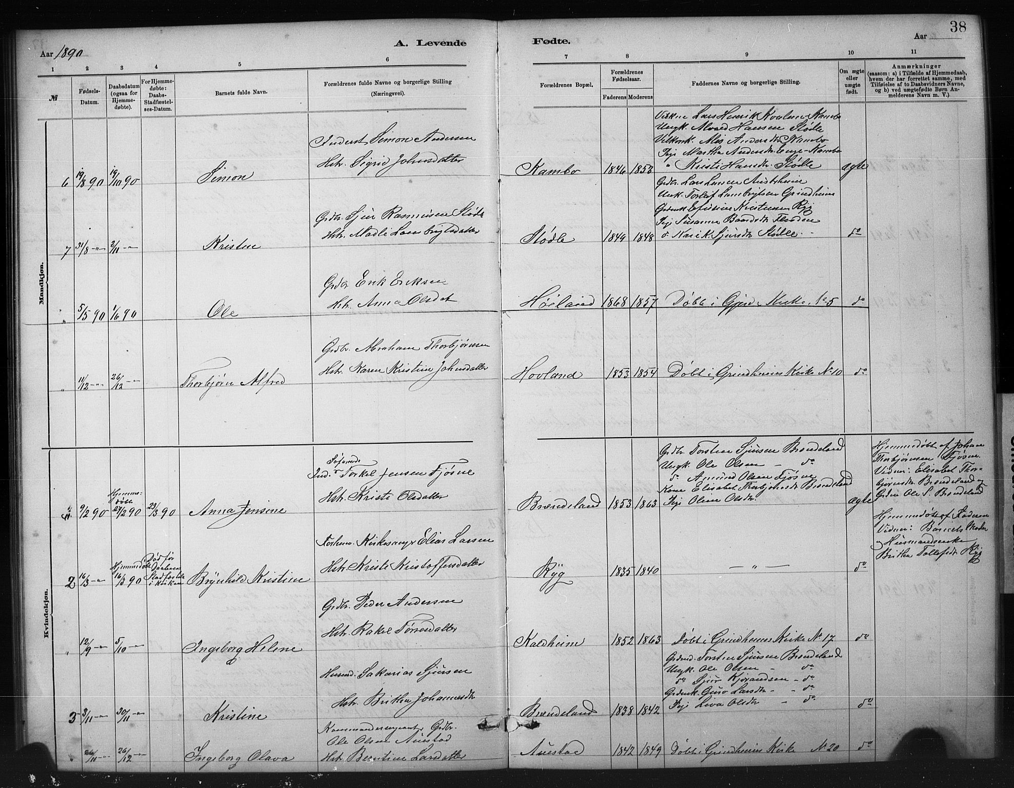Etne sokneprestembete, SAB/A-75001/H/Hab: Parish register (copy) no. A 5, 1879-1896, p. 38