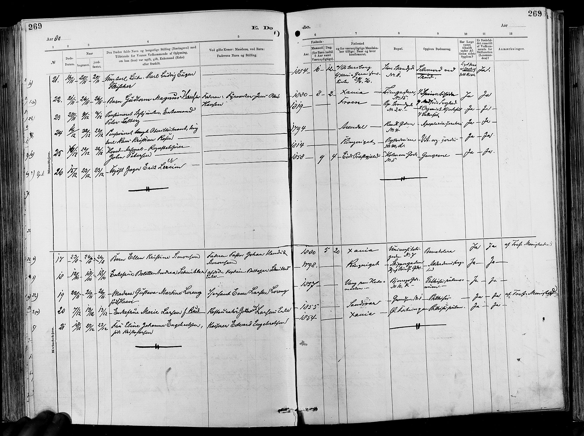 Garnisonsmenigheten Kirkebøker, AV/SAO-A-10846/F/Fa/L0012: Parish register (official) no. 12, 1880-1893, p. 269