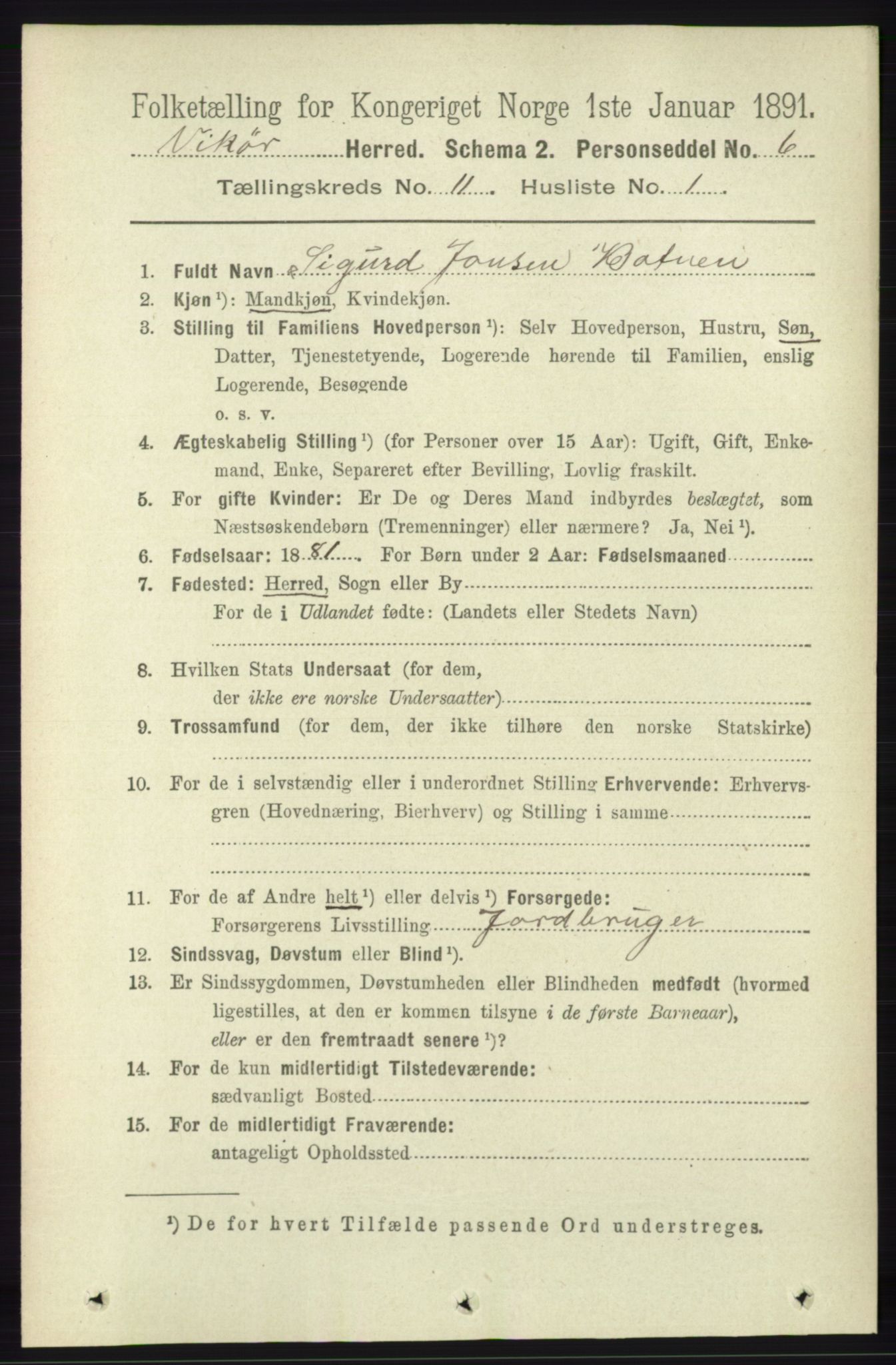 RA, 1891 census for 1238 Vikør, 1891, p. 3151