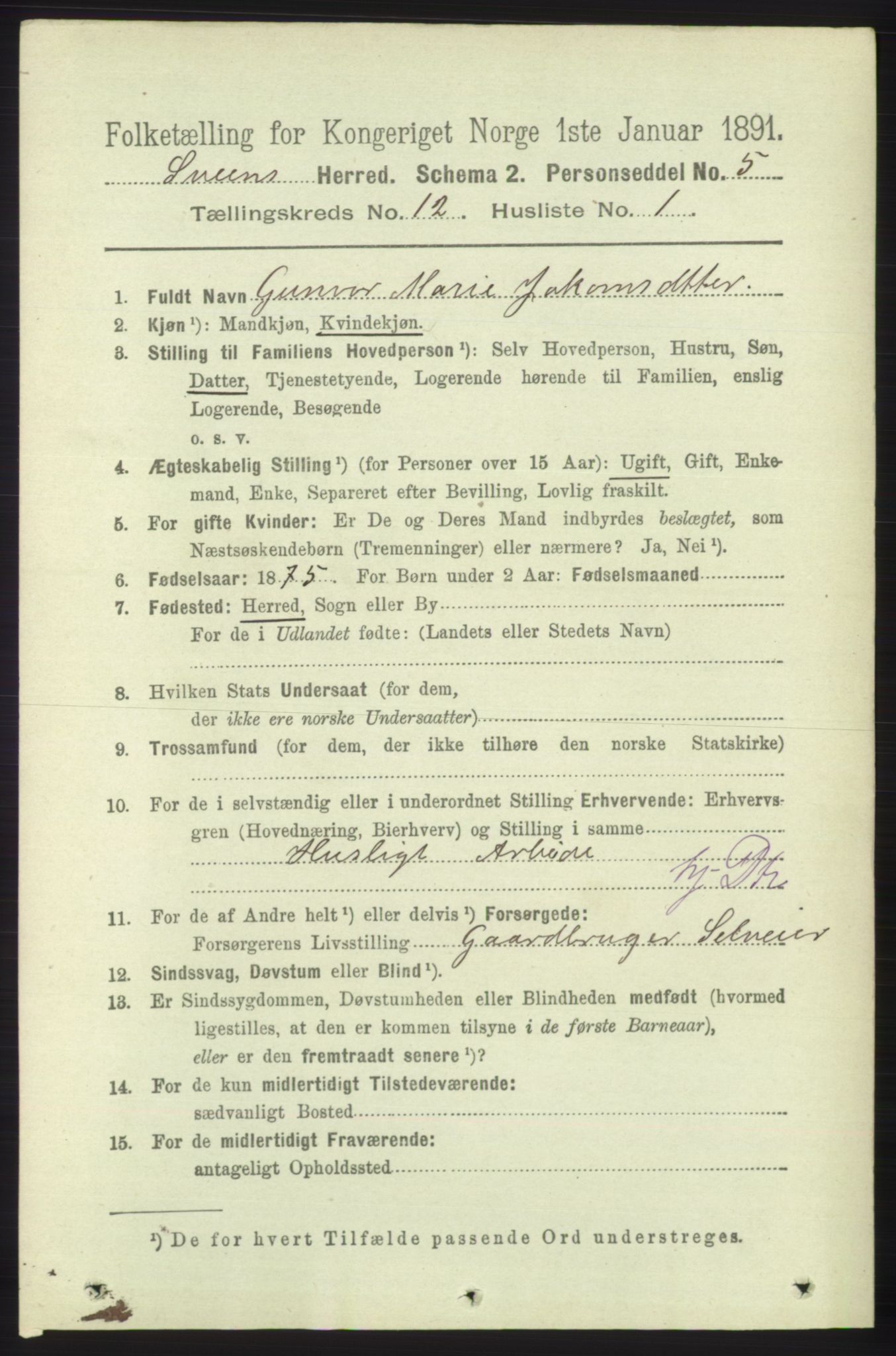 RA, 1891 census for 1216 Sveio, 1891, p. 3434