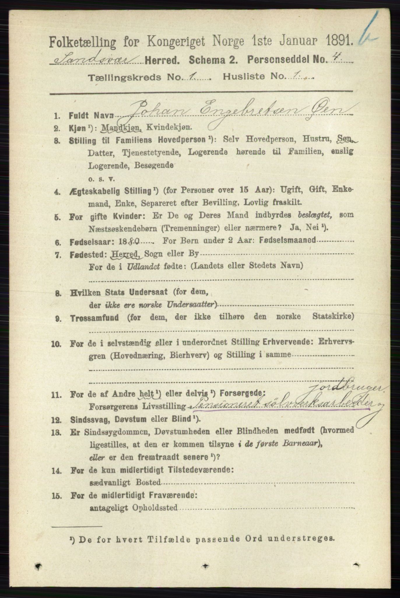 RA, 1891 census for 0629 Sandsvær, 1891, p. 5554