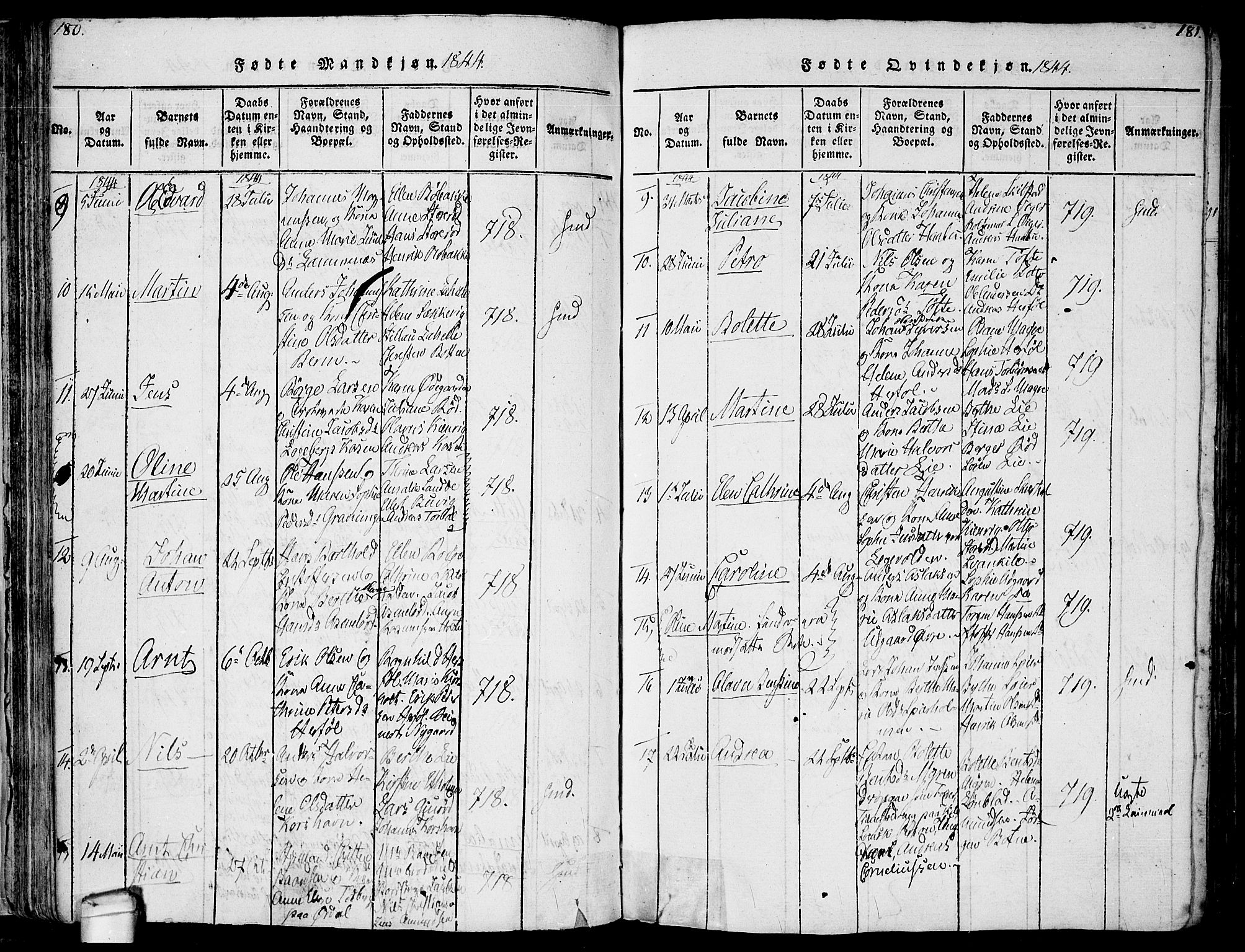 Hvaler prestekontor Kirkebøker, SAO/A-2001/F/Fa/L0005: Parish register (official) no. I 5, 1816-1845, p. 180-181