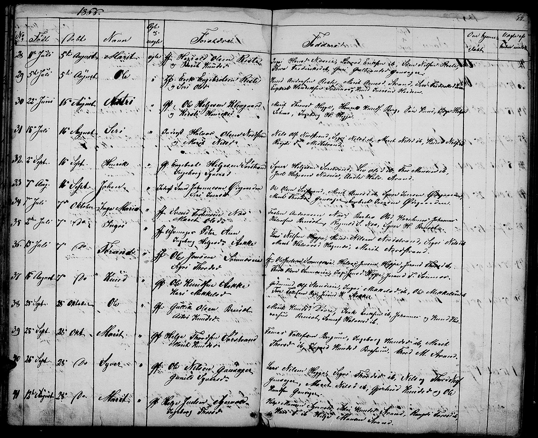 Nord-Aurdal prestekontor, SAH/PREST-132/H/Ha/Hab/L0003: Parish register (copy) no. 3, 1842-1882, p. 54