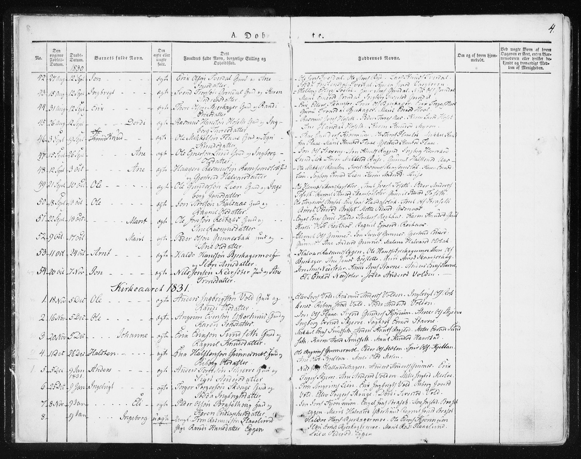Ministerialprotokoller, klokkerbøker og fødselsregistre - Sør-Trøndelag, SAT/A-1456/674/L0869: Parish register (official) no. 674A01, 1829-1860, p. 4