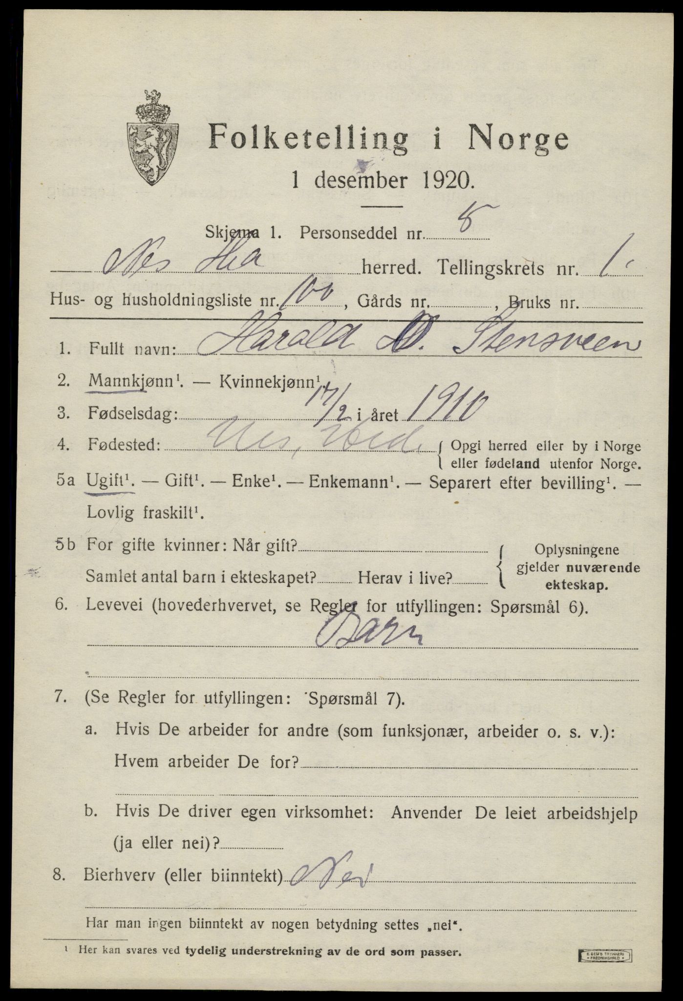 SAH, 1920 census for Nes (Hedmark), 1920, p. 2666