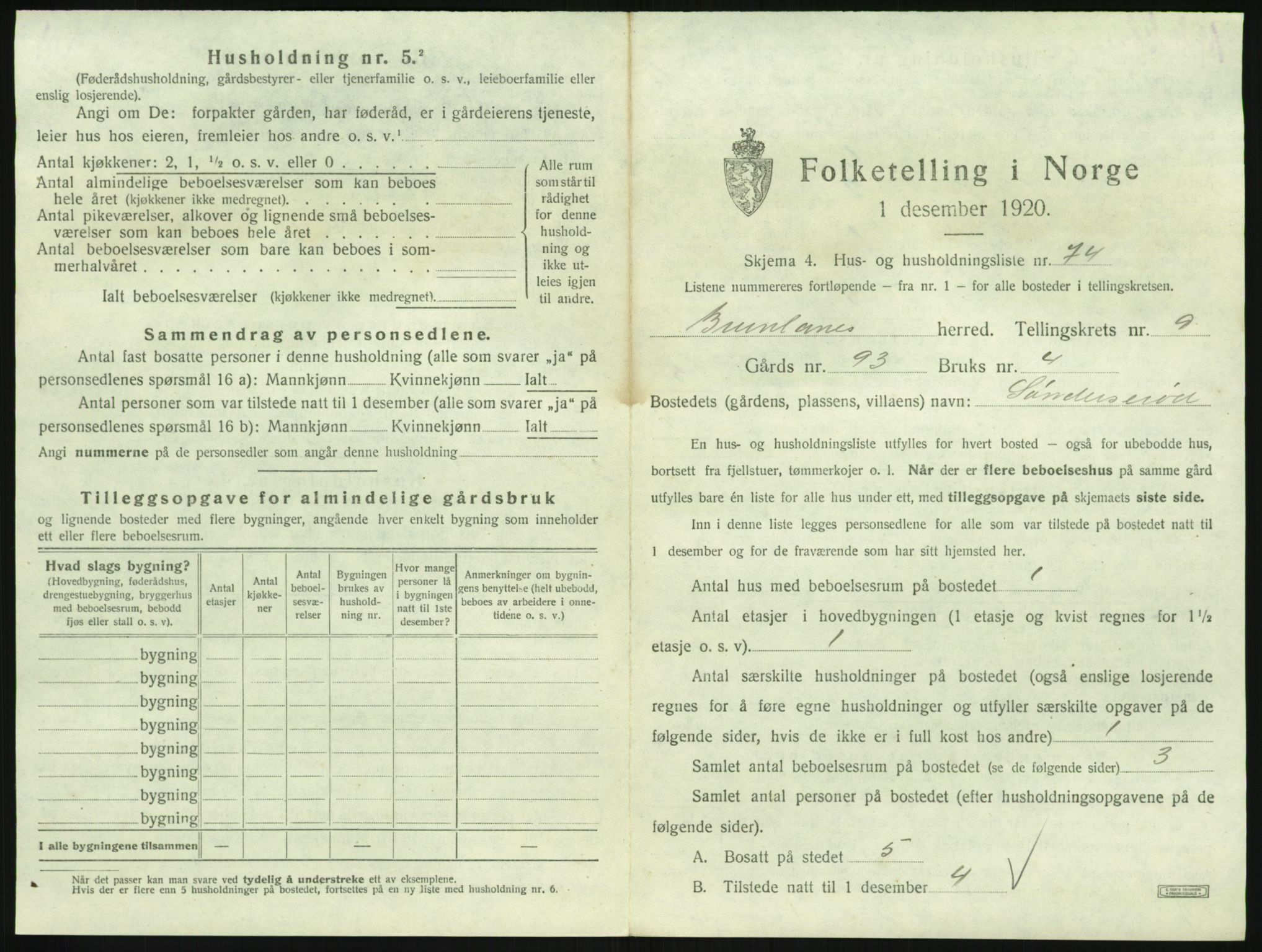 SAKO, 1920 census for Brunlanes, 1920, p. 1227