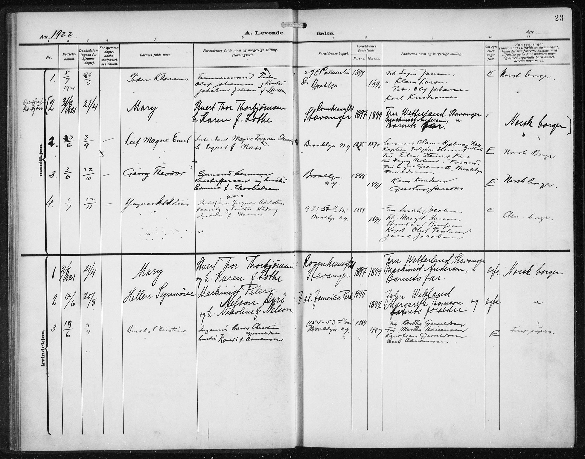Den norske sjømannsmisjon i utlandet/New York, SAB/SAB/PA-0110/H/Ha/L0007: Parish register (official) no. A 7, 1915-1923, p. 23