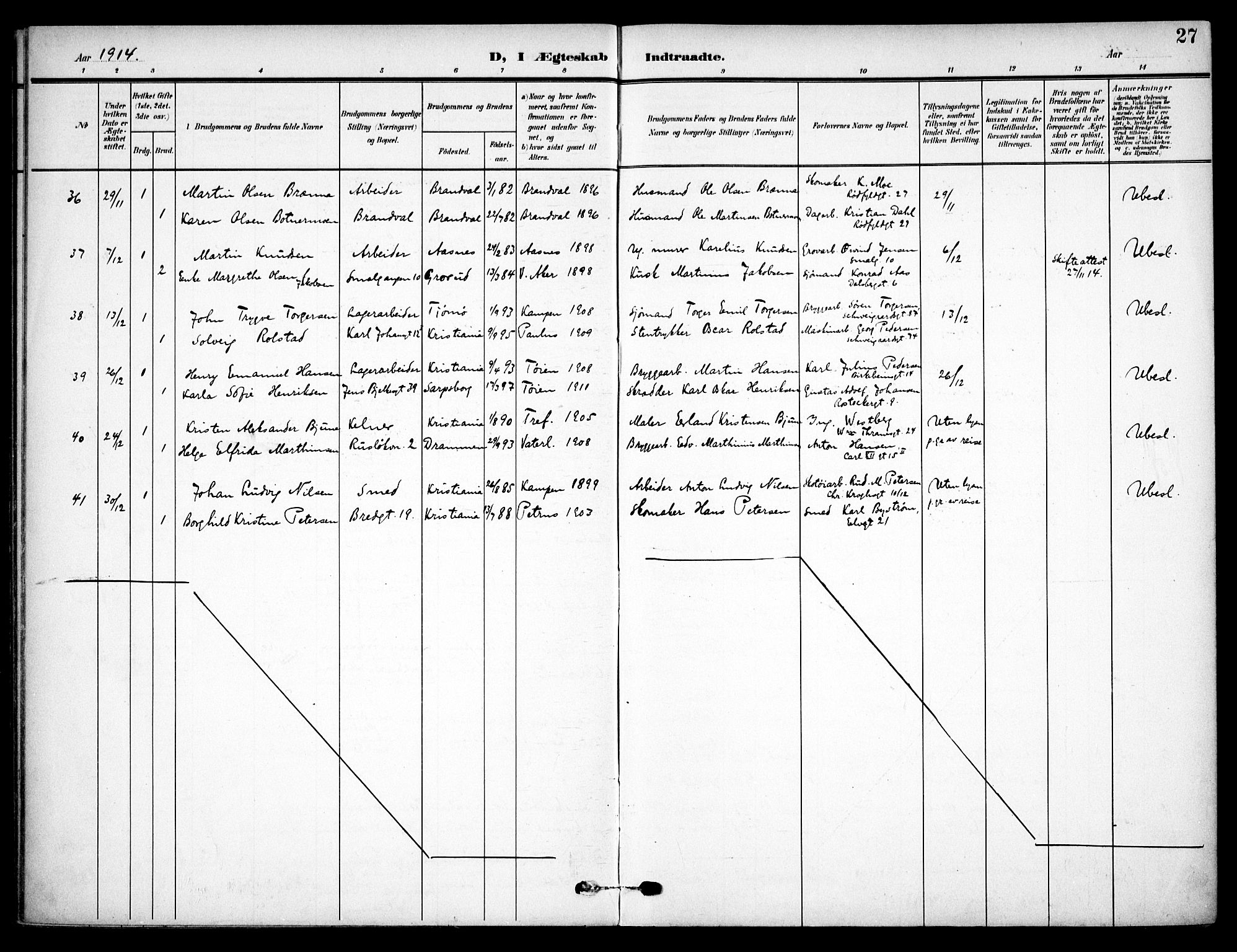 Vaterland prestekontor Kirkebøker, AV/SAO-A-10880/F/Fa/L0002: Parish register (official) no. 2, 1907-1921, p. 27