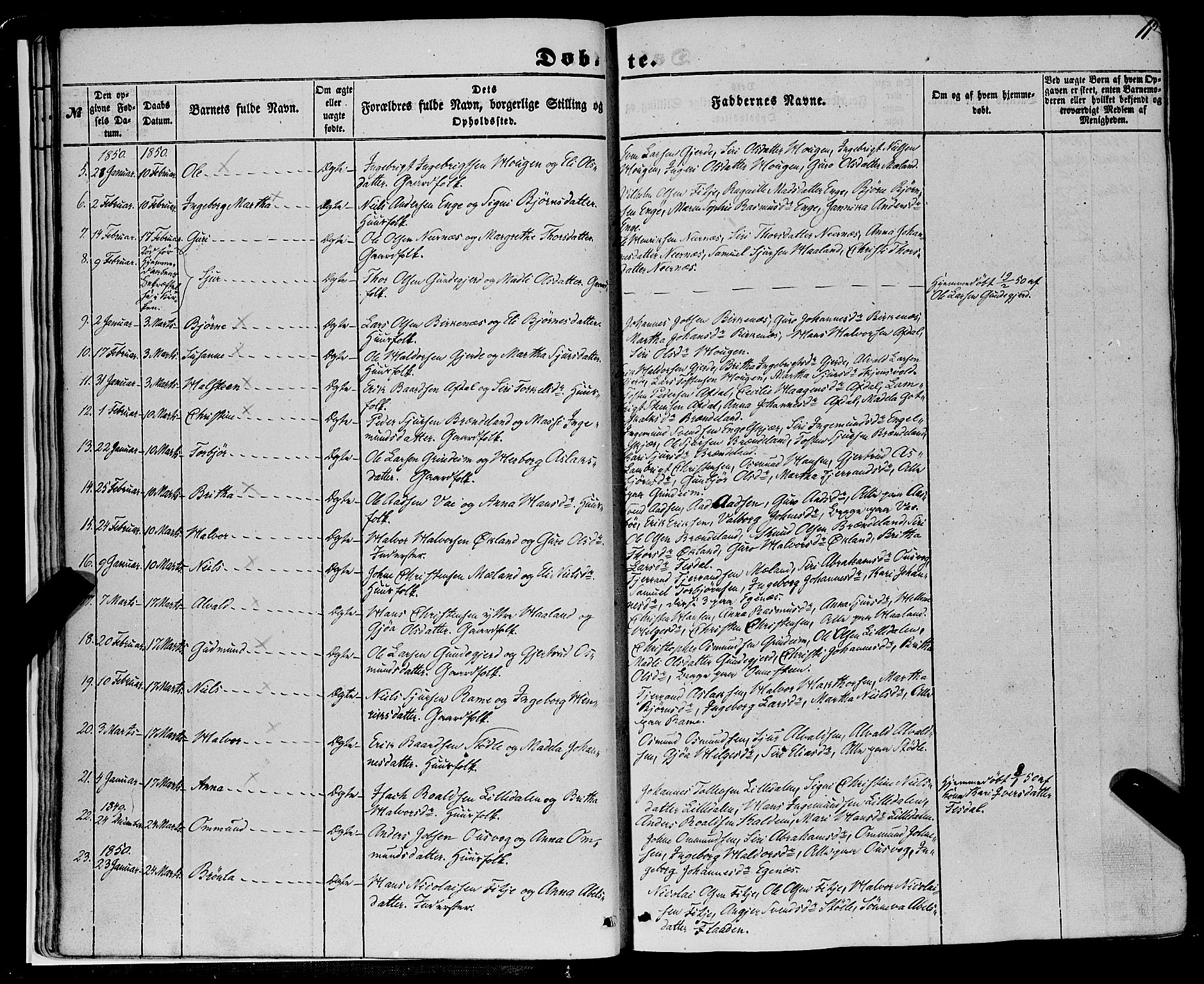 Etne sokneprestembete, AV/SAB-A-75001/H/Haa: Parish register (official) no. A 8, 1848-1862, p. 11