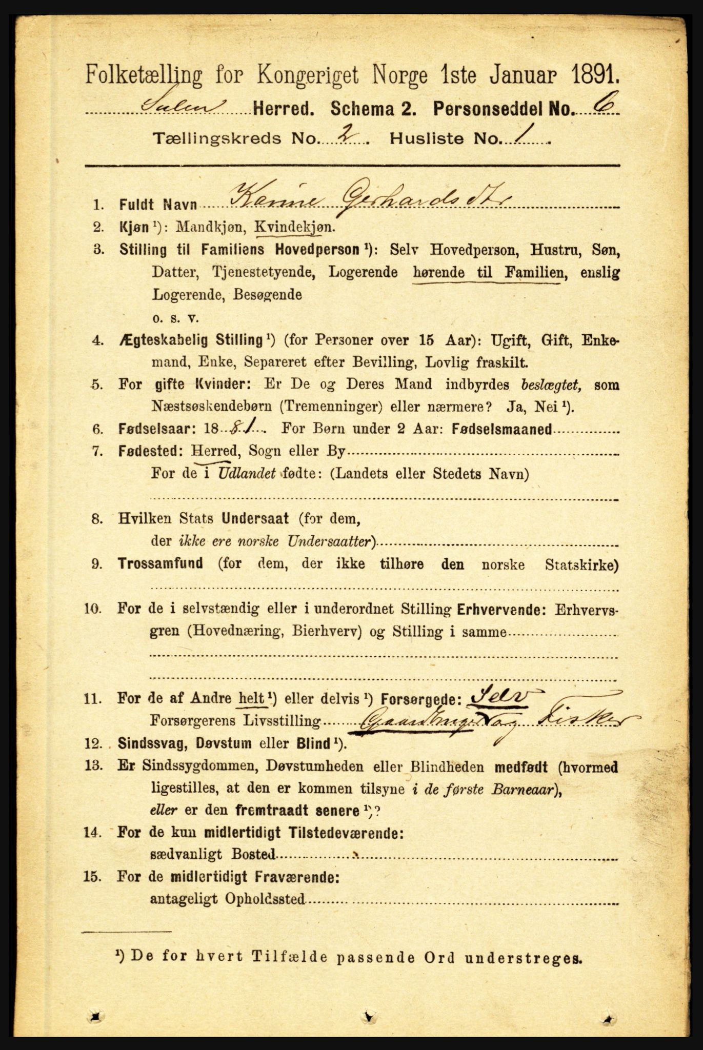 RA, 1891 census for 1412 Solund, 1891, p. 617