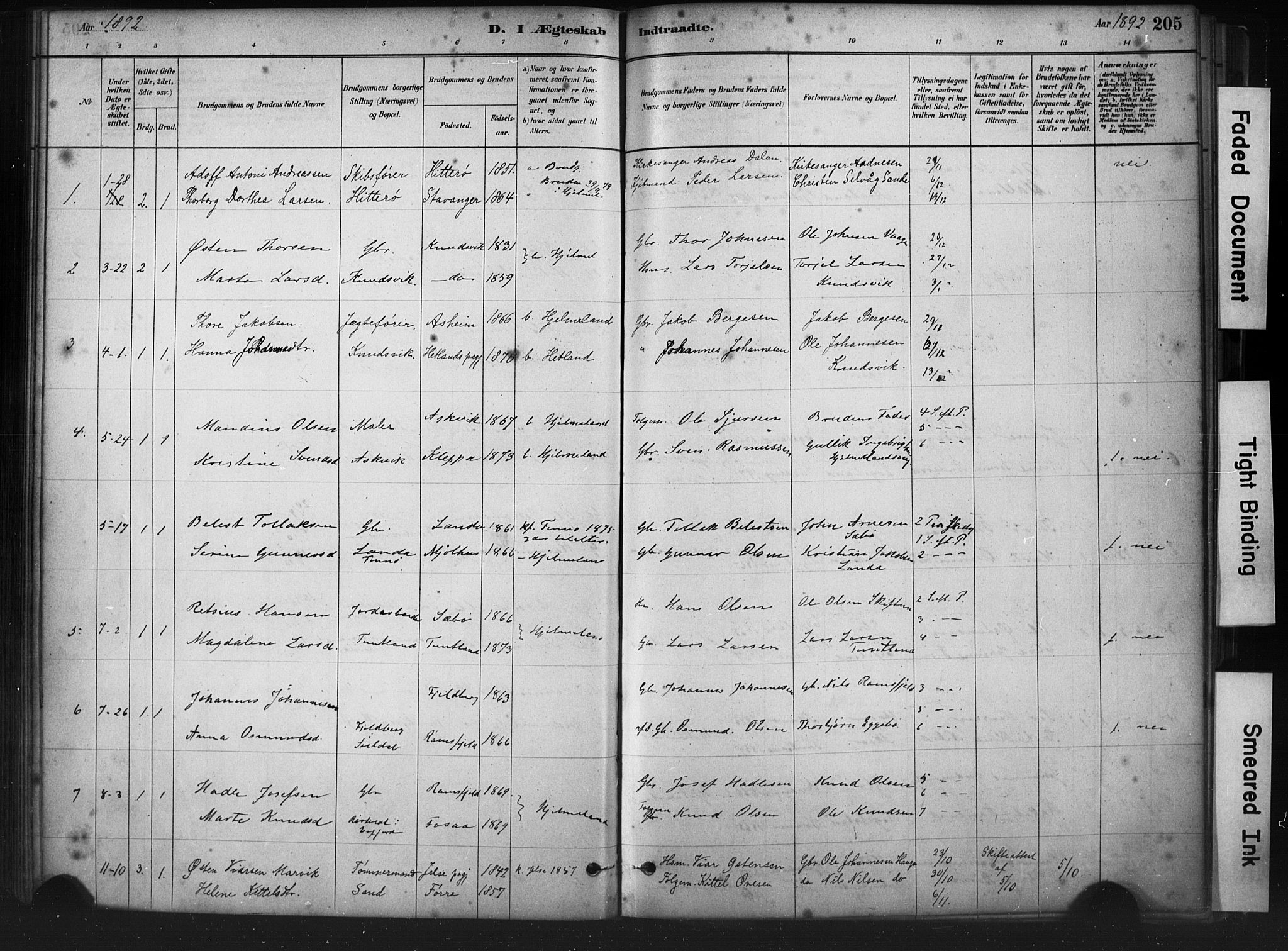 Hjelmeland sokneprestkontor, AV/SAST-A-101843/01/IV/L0014: Parish register (official) no. A 14, 1879-1900, p. 205