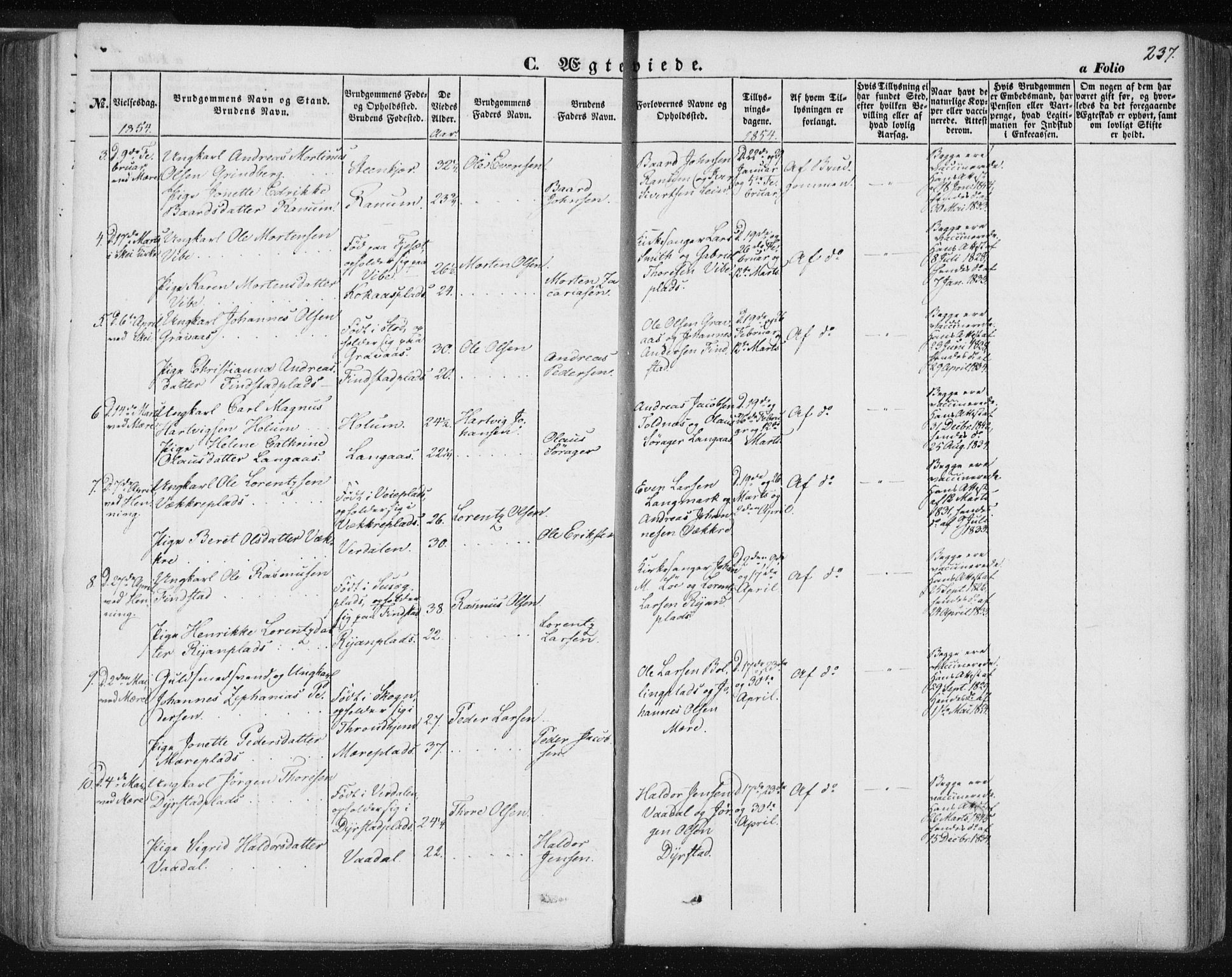 Ministerialprotokoller, klokkerbøker og fødselsregistre - Nord-Trøndelag, SAT/A-1458/735/L0342: Parish register (official) no. 735A07 /1, 1849-1862, p. 237