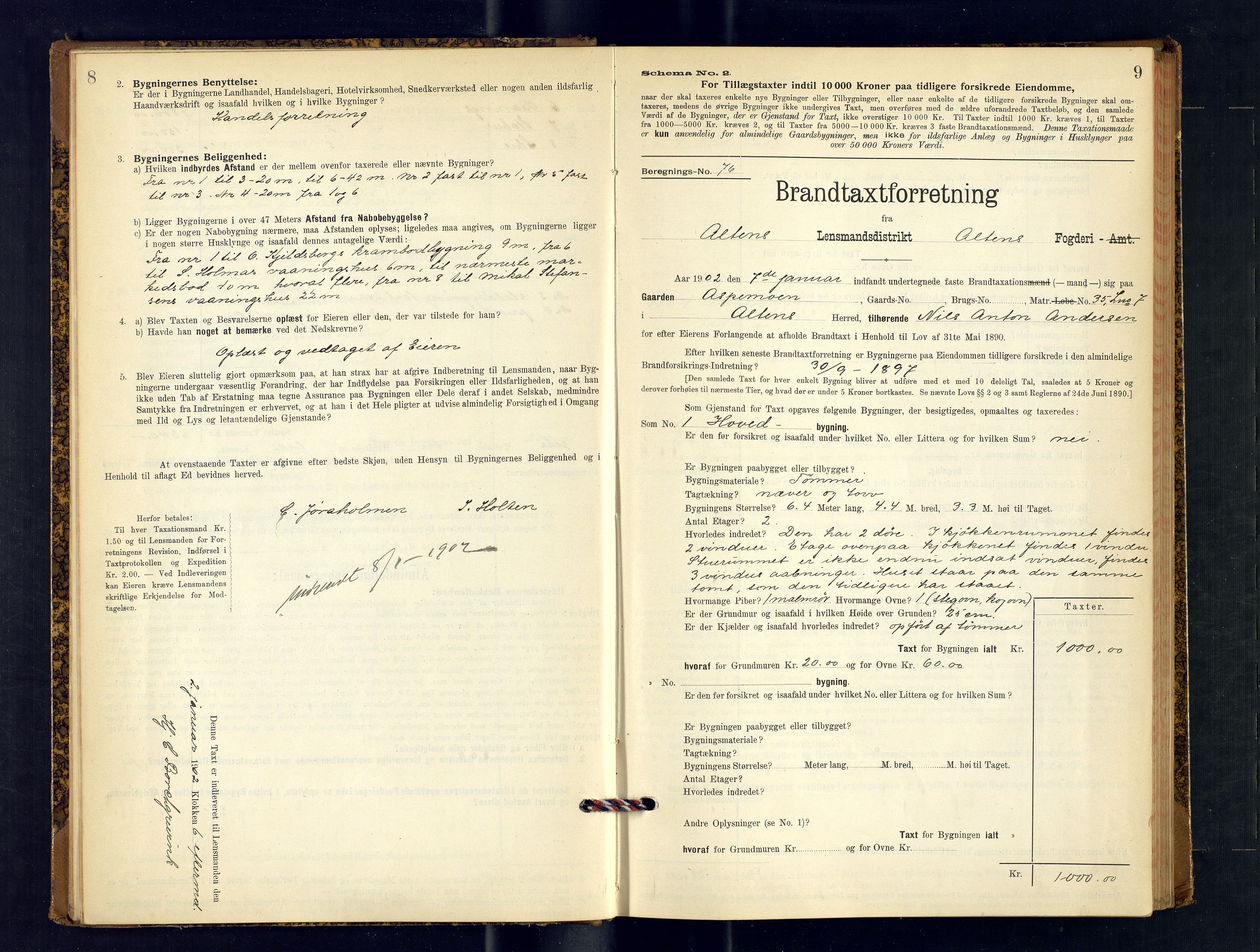 Alta lensmannskontor, AV/SATØ-S-1165/O/Ob/L0169: Branntakstprotokoll, 1901-1910, p. 8-9