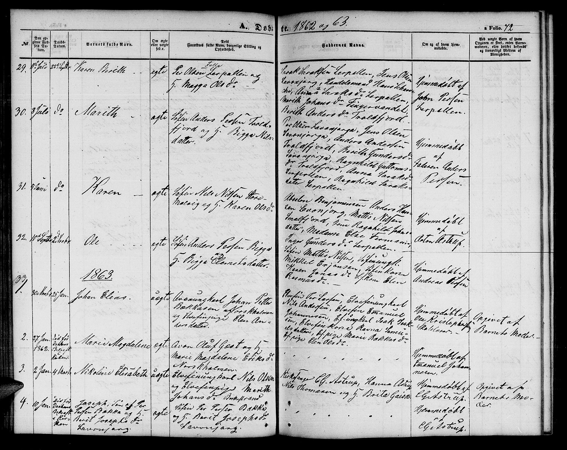 Tana sokneprestkontor, SATØ/S-1334/H/Hb/L0001klokker: Parish register (copy) no. 1 /1, 1853-1867, p. 72