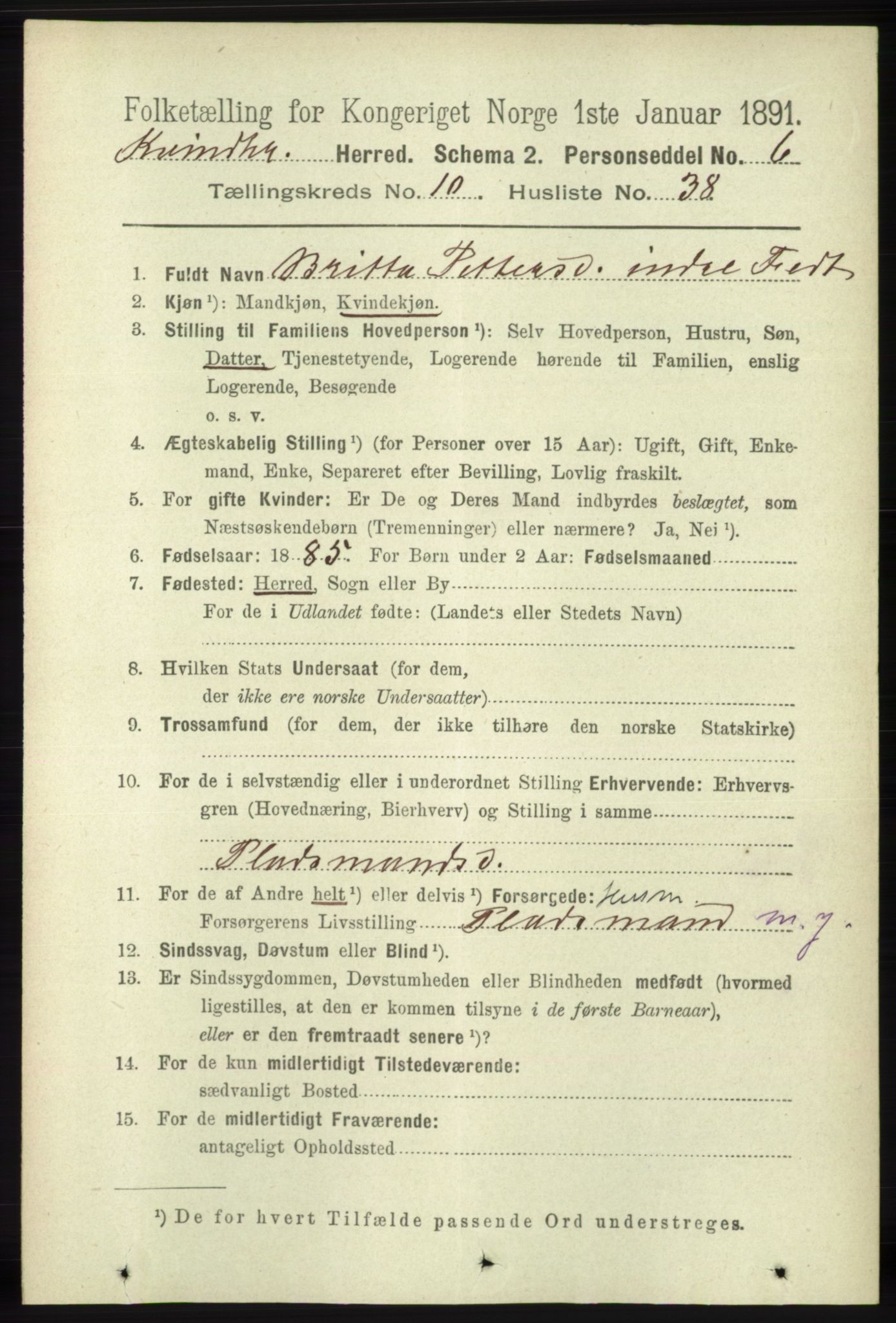 RA, 1891 census for 1224 Kvinnherad, 1891, p. 3774