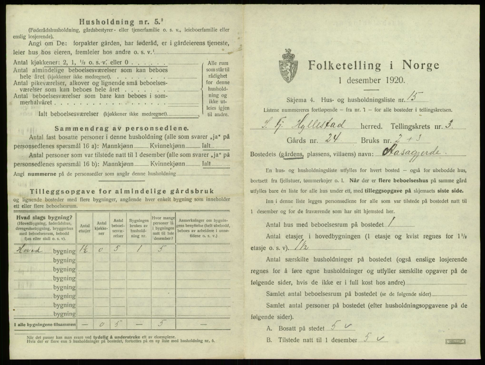 SAB, 1920 census for Hyllestad, 1920, p. 207