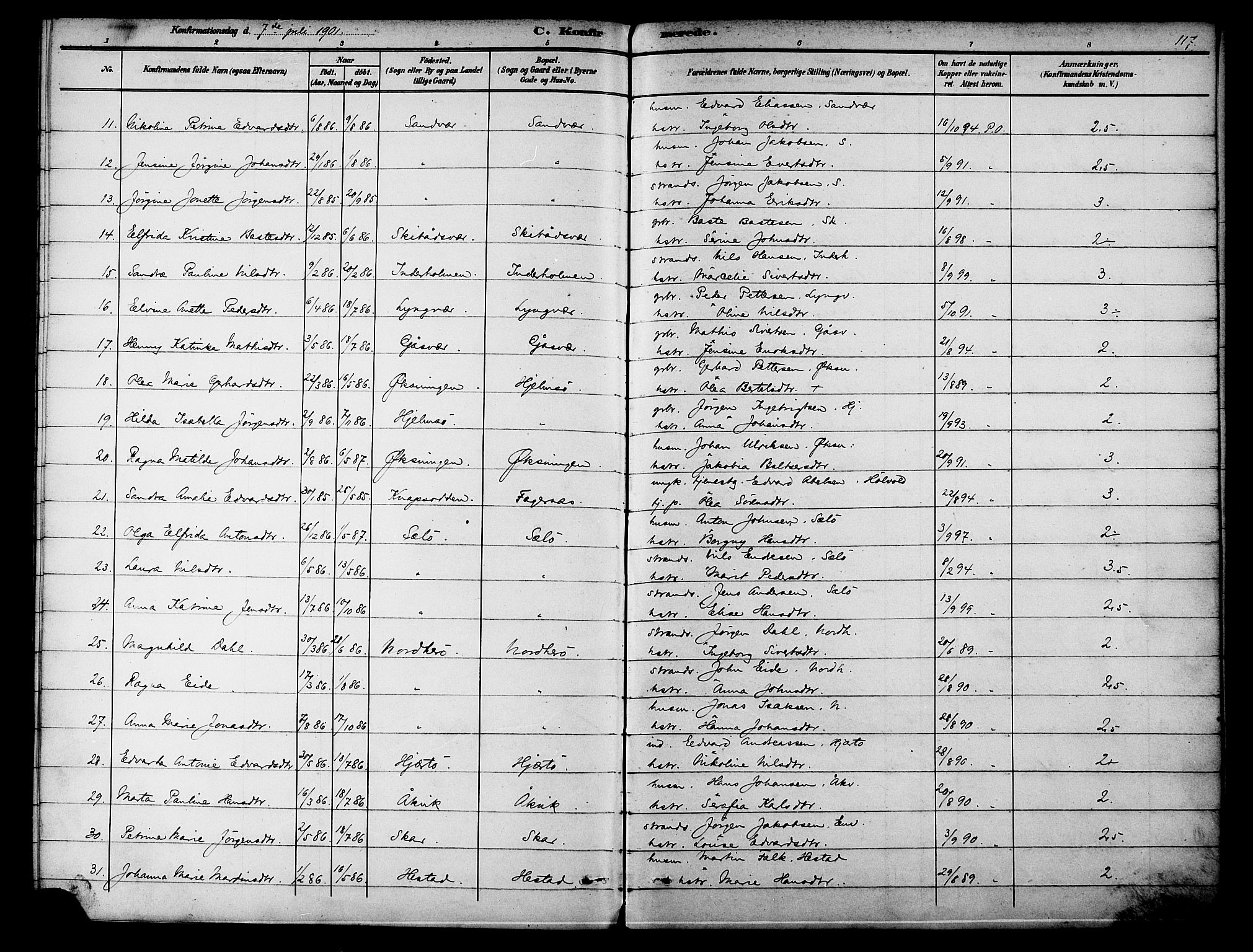 Ministerialprotokoller, klokkerbøker og fødselsregistre - Nordland, AV/SAT-A-1459/834/L0508: Parish register (official) no. 834A06, 1892-1901, p. 117