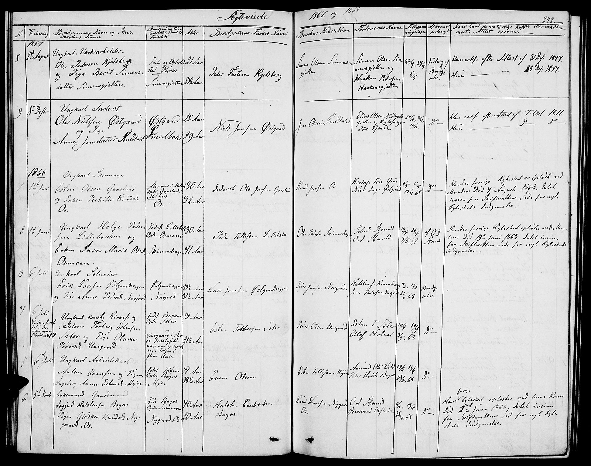 Tolga prestekontor, AV/SAH-PREST-062/L/L0004: Parish register (copy) no. 4, 1845-1887, p. 242