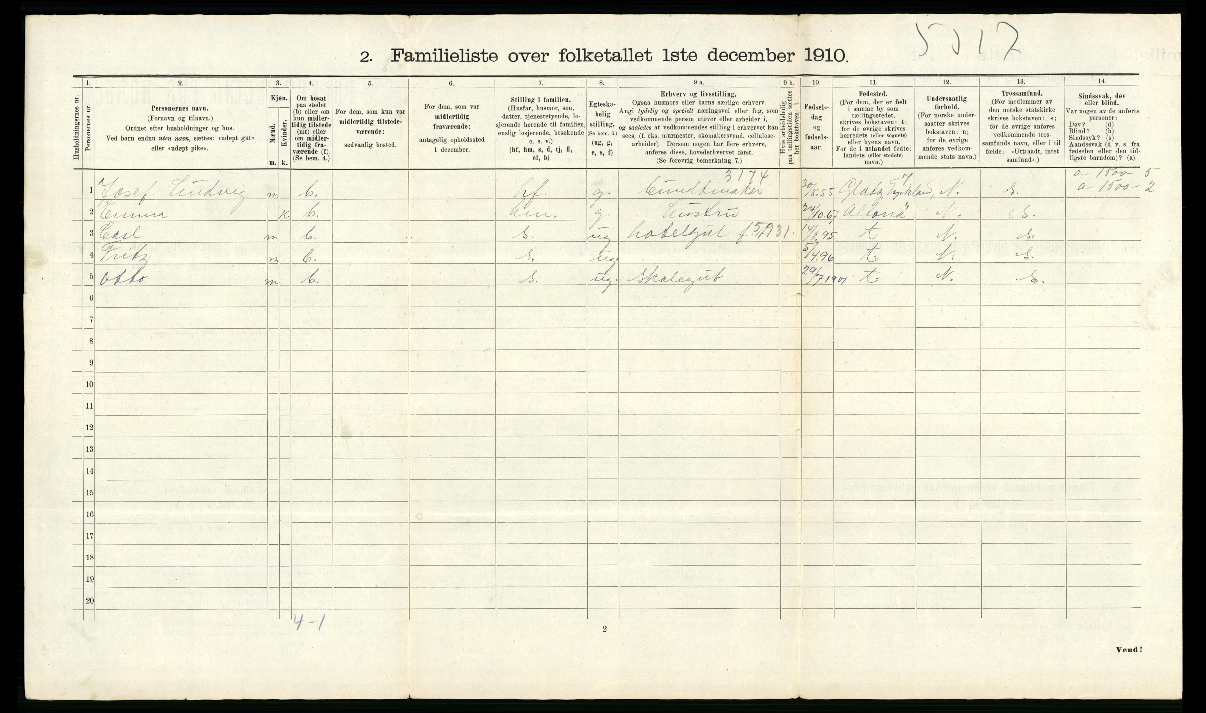 RA, 1910 census for Trondheim, 1910, p. 6382