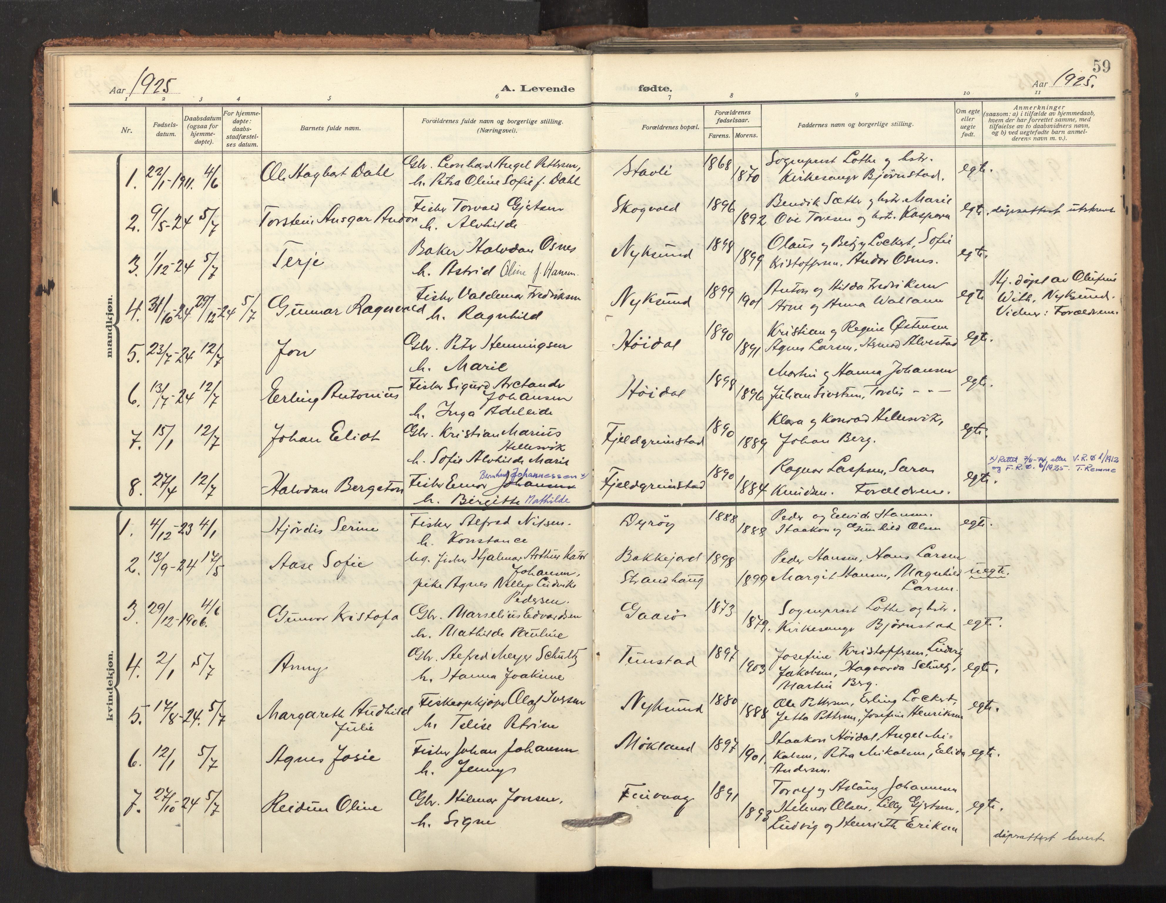 Ministerialprotokoller, klokkerbøker og fødselsregistre - Nordland, SAT/A-1459/893/L1343: Parish register (official) no. 893A15, 1914-1928, p. 59