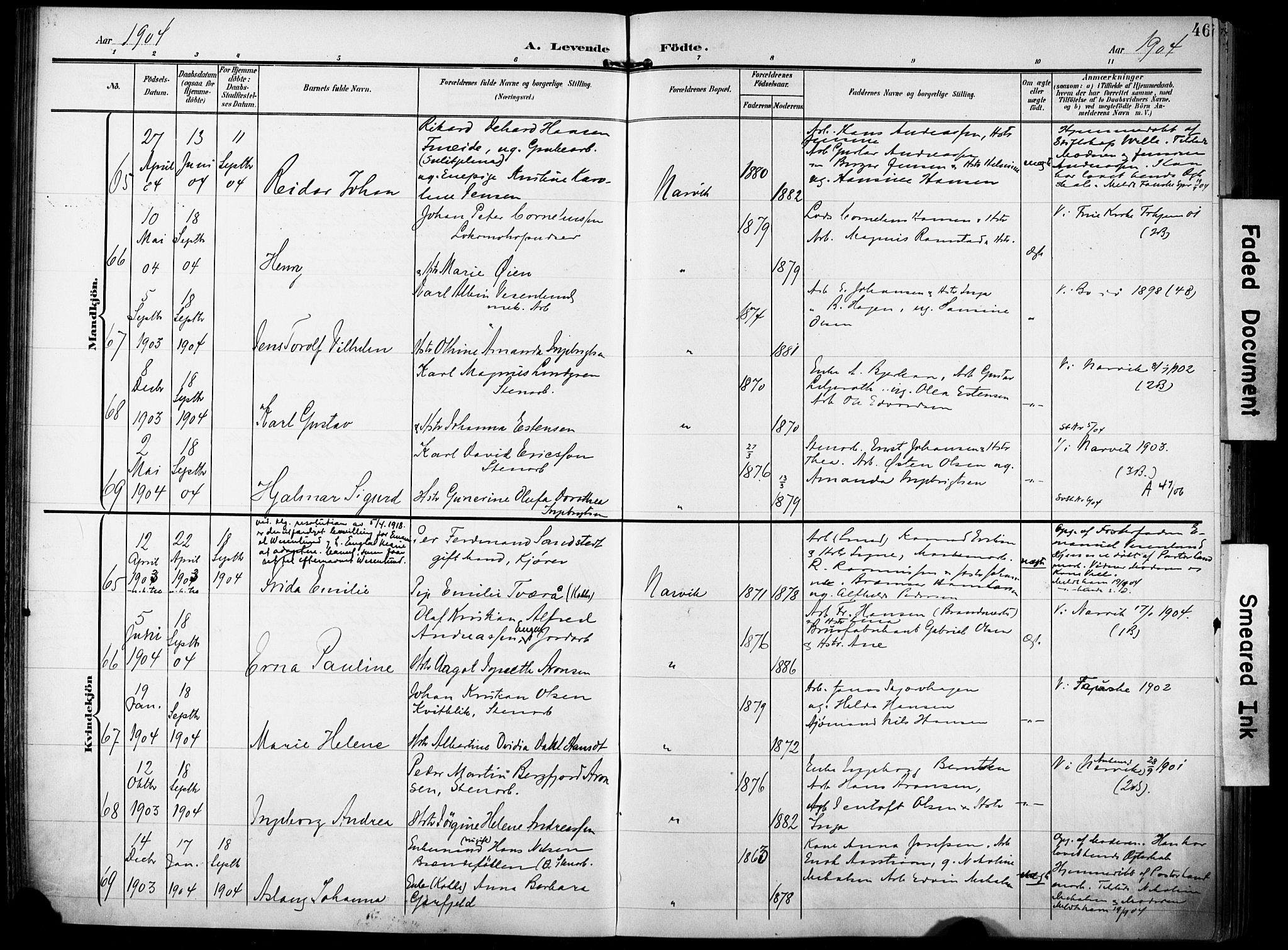 Ministerialprotokoller, klokkerbøker og fødselsregistre - Nordland, SAT/A-1459/871/L0994: Parish register (official) no. 871A10, 1902-1910, p. 46