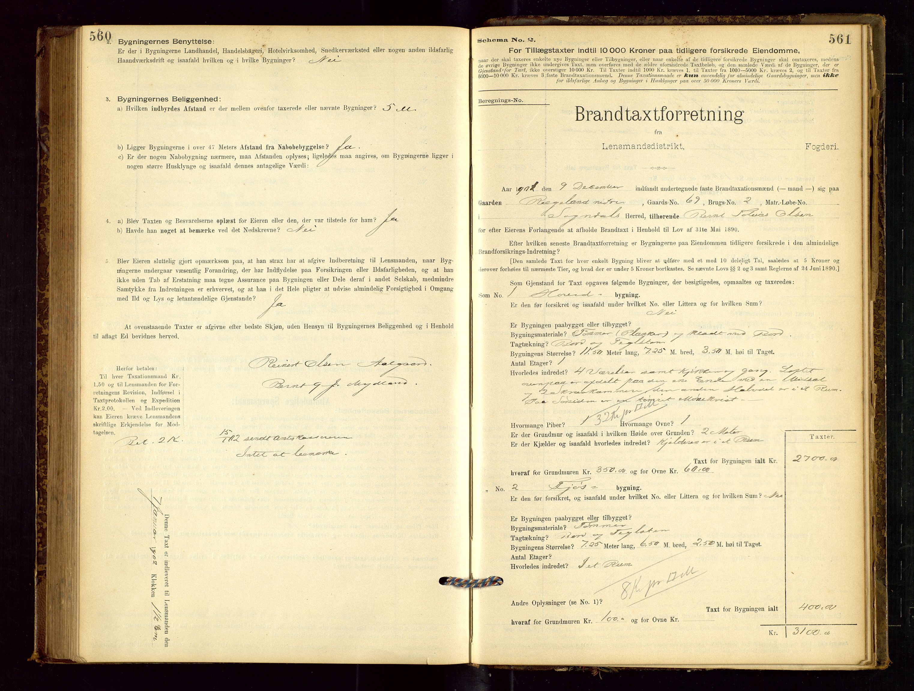 Sokndal lensmannskontor, AV/SAST-A-100417/Gob/L0001: "Brandtaxt-Protokol", 1895-1902, p. 560-561