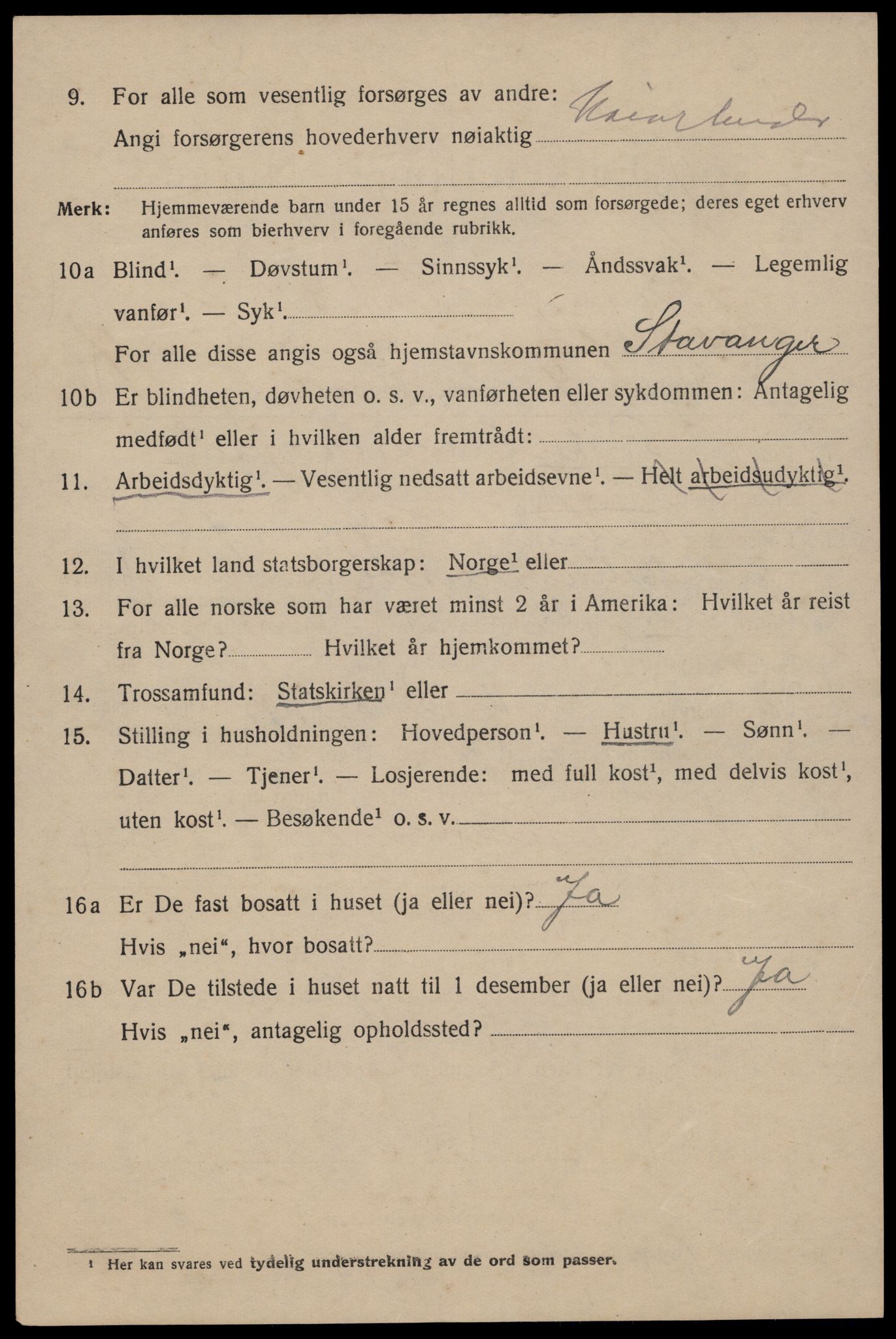 SAST, 1920 census for Stavanger, 1920, p. 65225