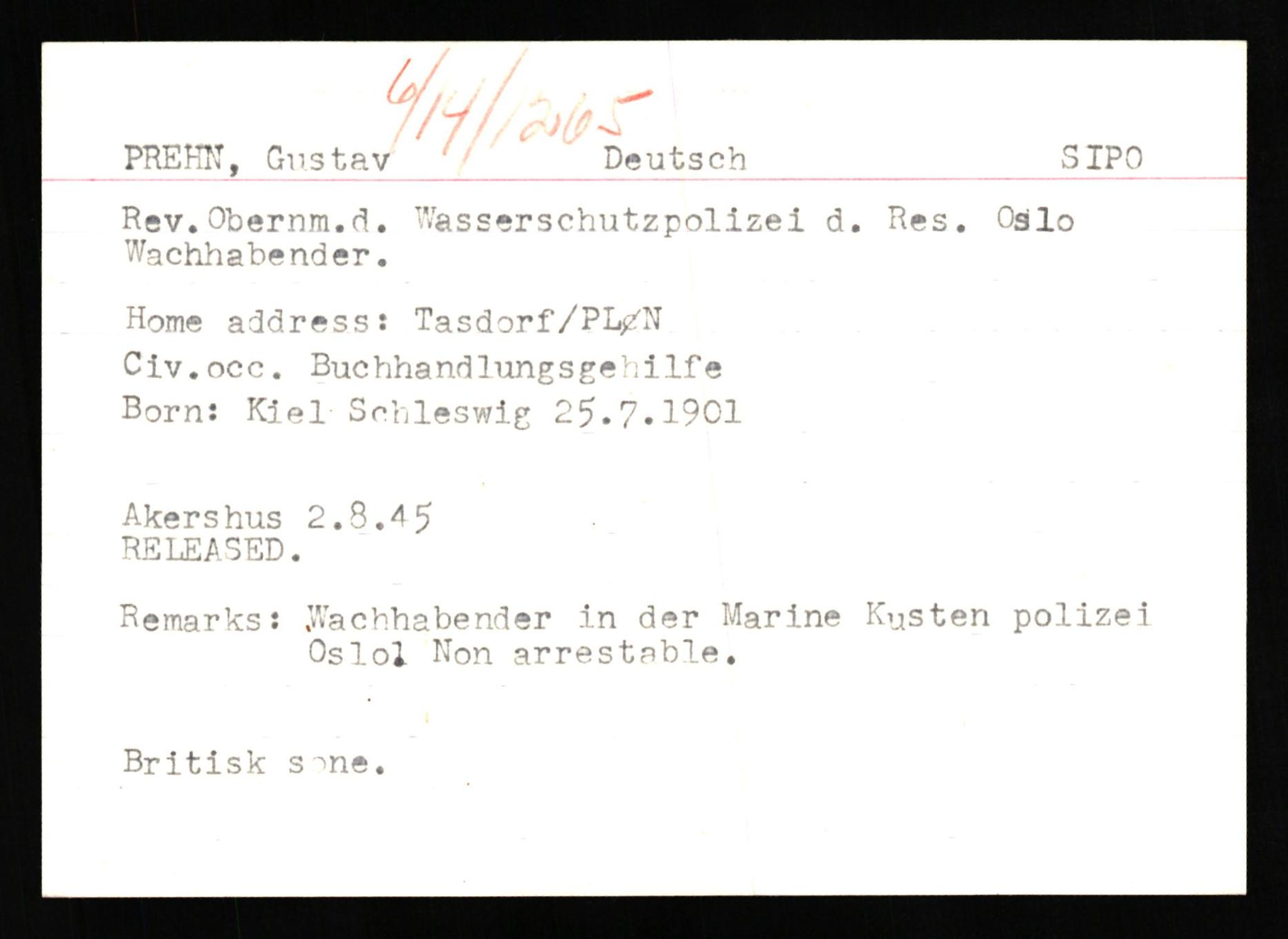 Forsvaret, Forsvarets overkommando II, AV/RA-RAFA-3915/D/Db/L0026: CI Questionaires. Tyske okkupasjonsstyrker i Norge. Tyskere., 1945-1946, p. 307