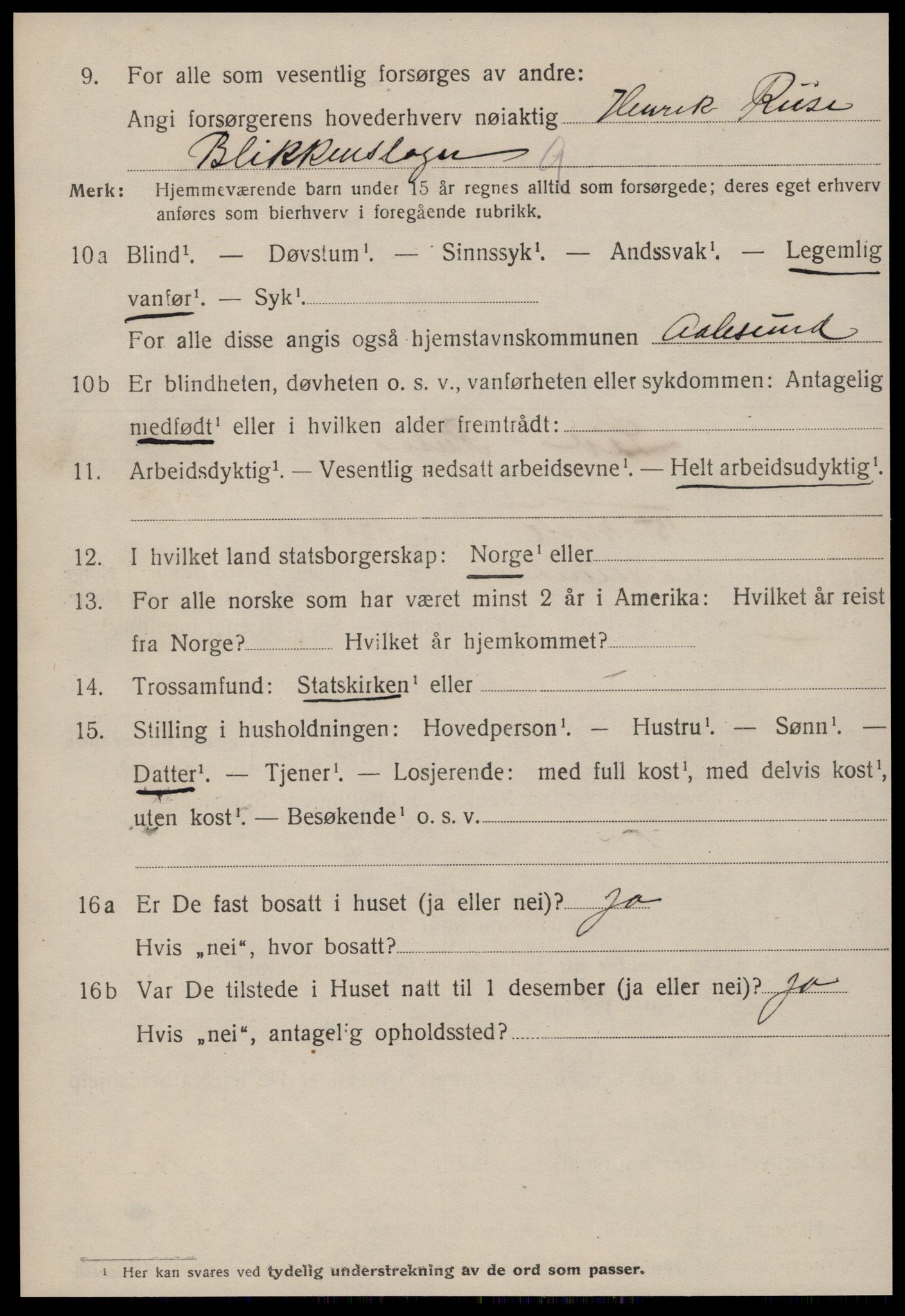 SAT, 1920 census for Ålesund, 1920, p. 42869