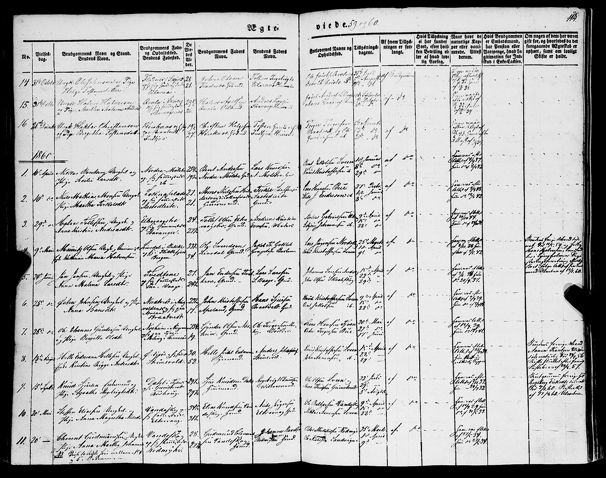 Sveio Sokneprestembete, AV/SAB-A-78501/H/Hab: Parish register (copy) no. A 1, 1851-1865, p. 114