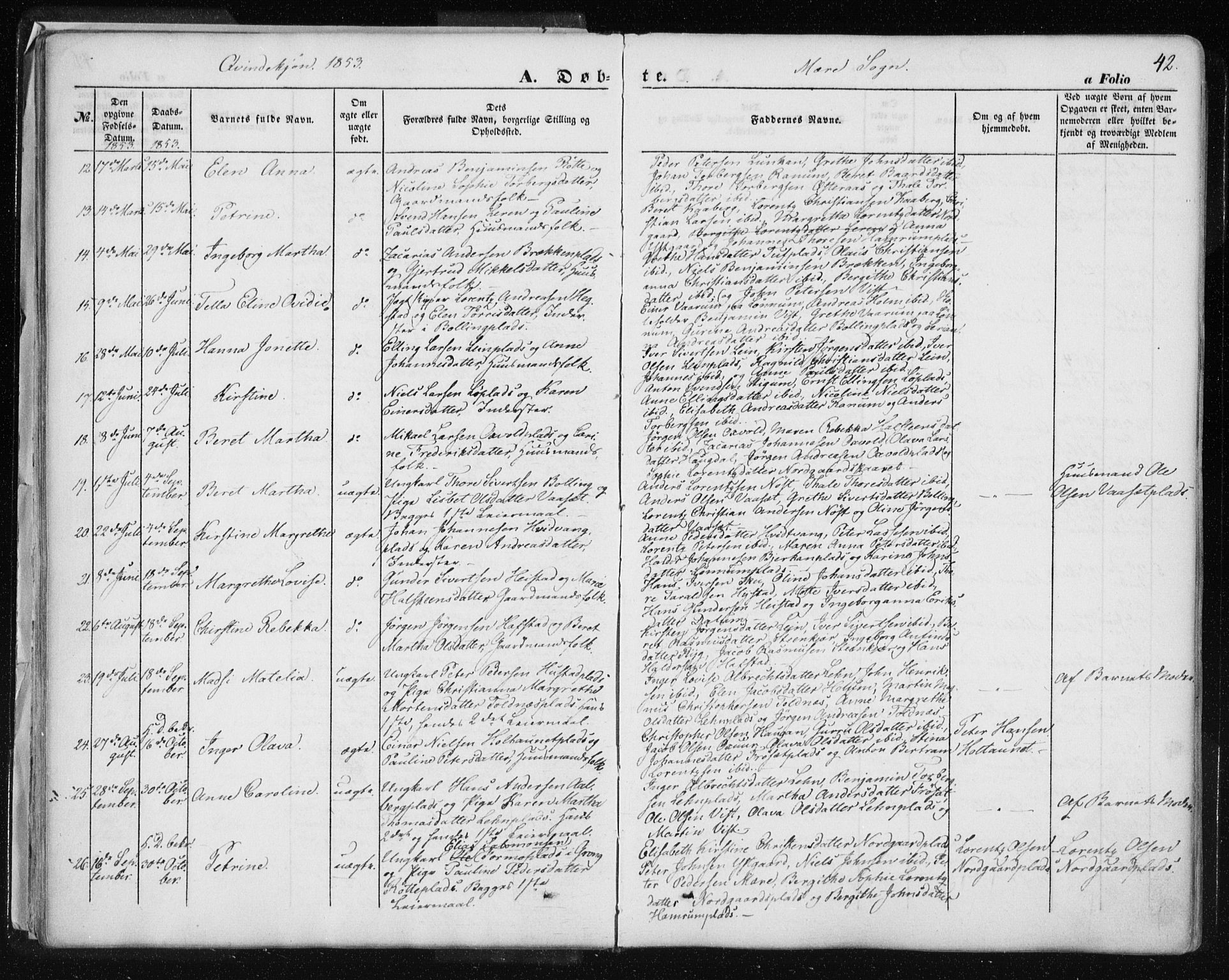 Ministerialprotokoller, klokkerbøker og fødselsregistre - Nord-Trøndelag, SAT/A-1458/735/L0342: Parish register (official) no. 735A07 /1, 1849-1862, p. 42