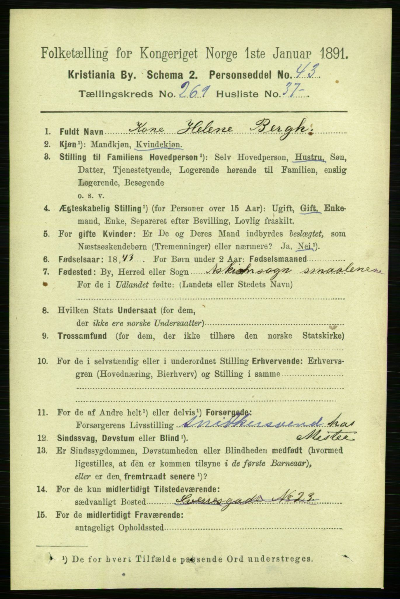 RA, 1891 census for 0301 Kristiania, 1891, p. 163916