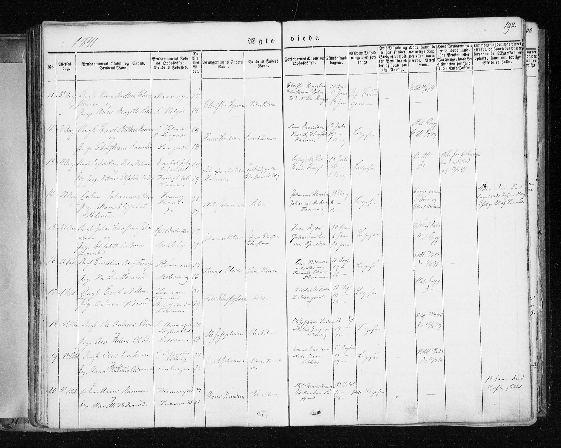 Tromsø sokneprestkontor/stiftsprosti/domprosti, SATØ/S-1343/G/Ga/L0009kirke: Parish register (official) no. 9, 1837-1847, p. 192