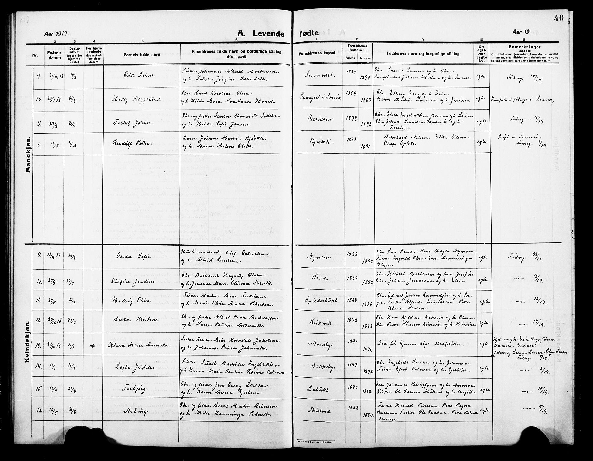 Balsfjord sokneprestembete, SATØ/S-1303/G/Ga/L0004klokker: Parish register (copy) no. 4, 1910-1926, p. 40