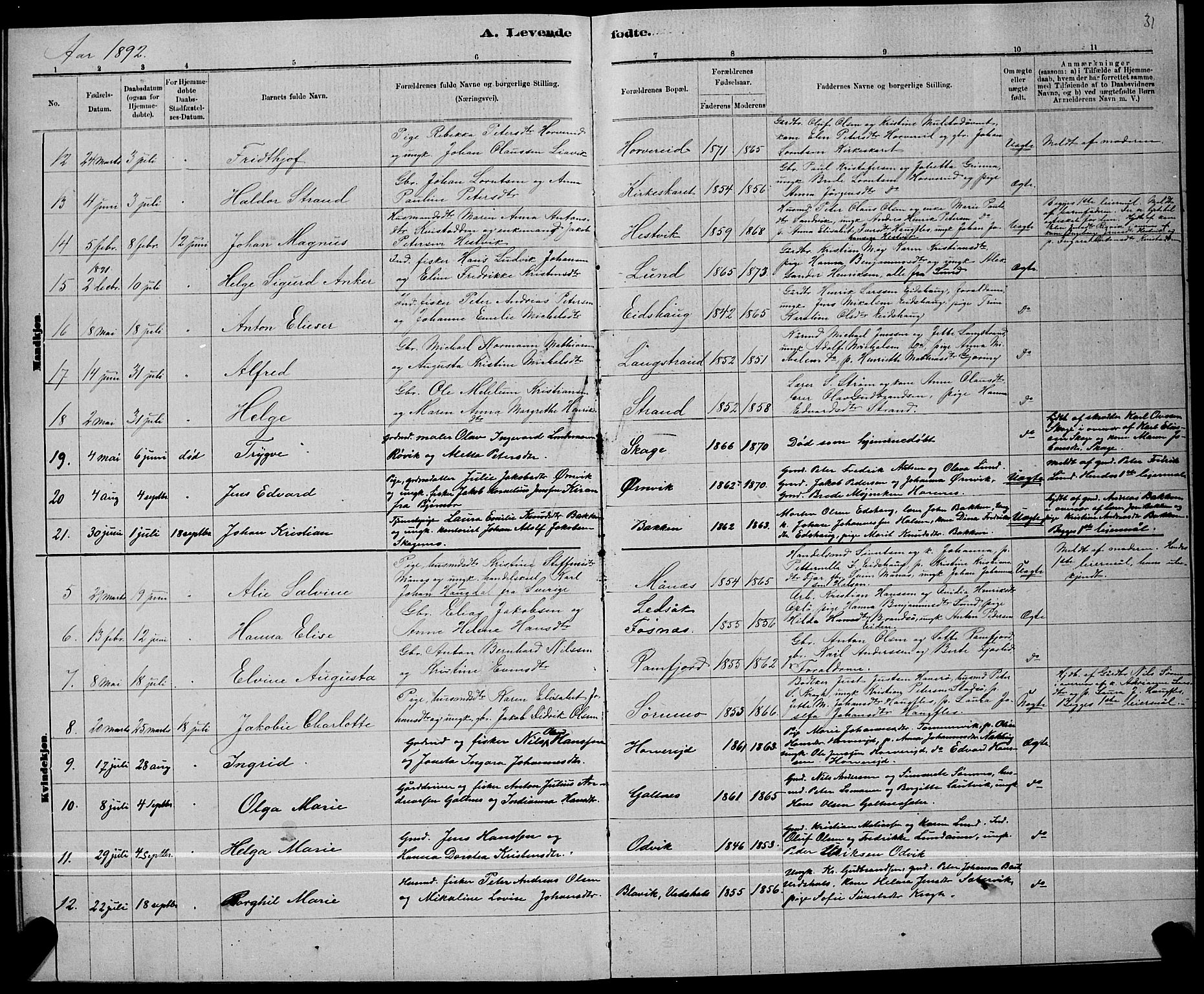 Ministerialprotokoller, klokkerbøker og fødselsregistre - Nord-Trøndelag, AV/SAT-A-1458/780/L0651: Parish register (copy) no. 780C03, 1884-1898, p. 31