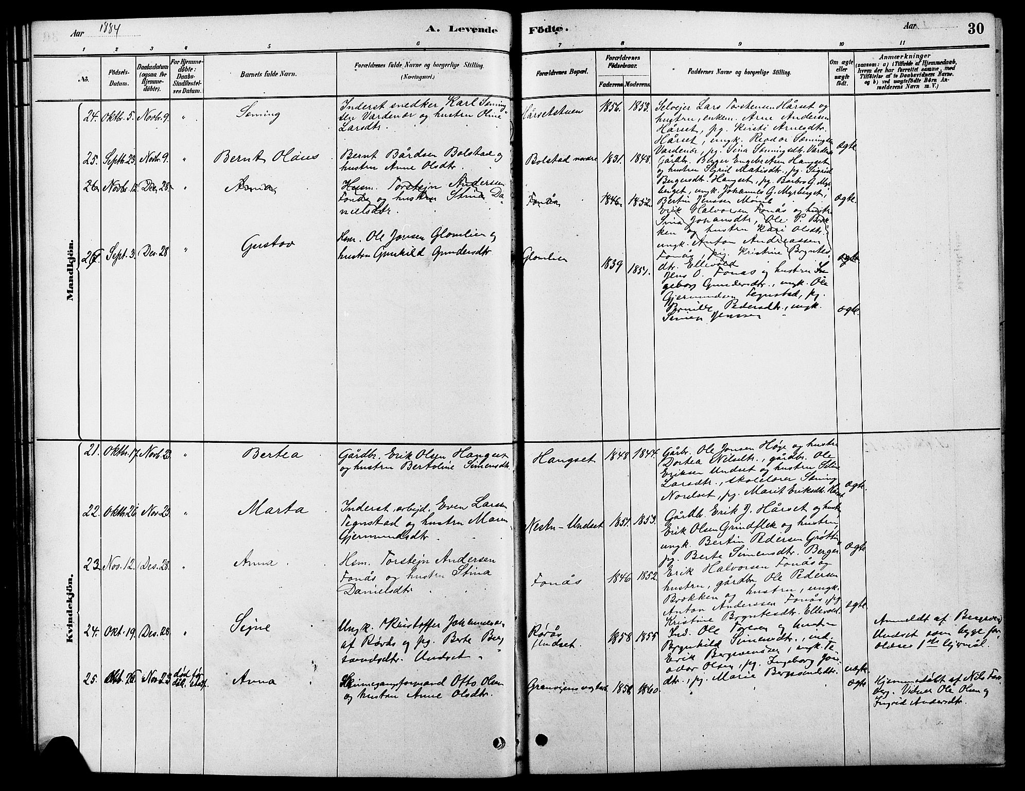 Rendalen prestekontor, SAH/PREST-054/H/Ha/Hab/L0003: Parish register (copy) no. 3, 1879-1904, p. 30