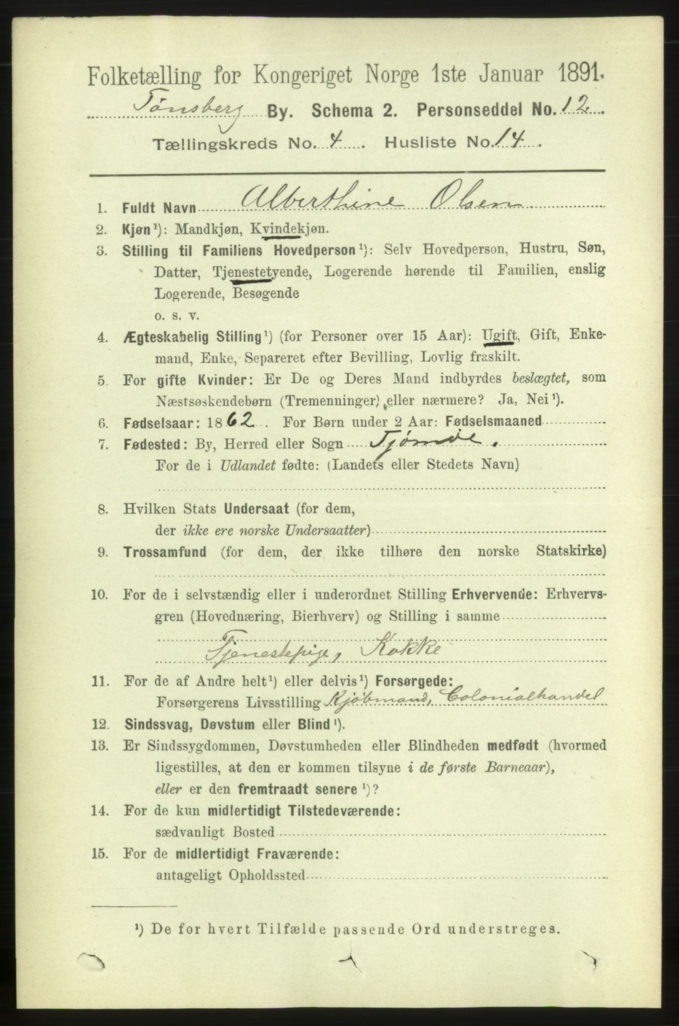 RA, 1891 census for 0705 Tønsberg, 1891, p. 2191