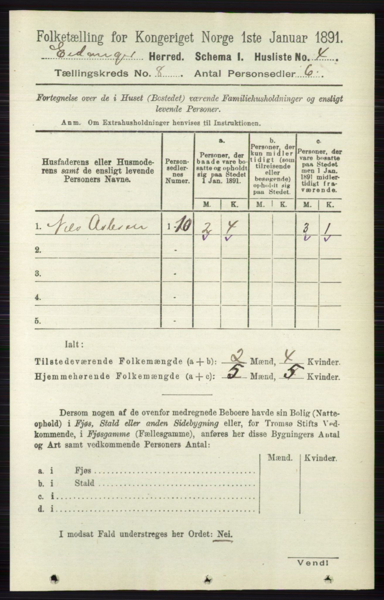 RA, 1891 census for 0813 Eidanger, 1891, p. 2889