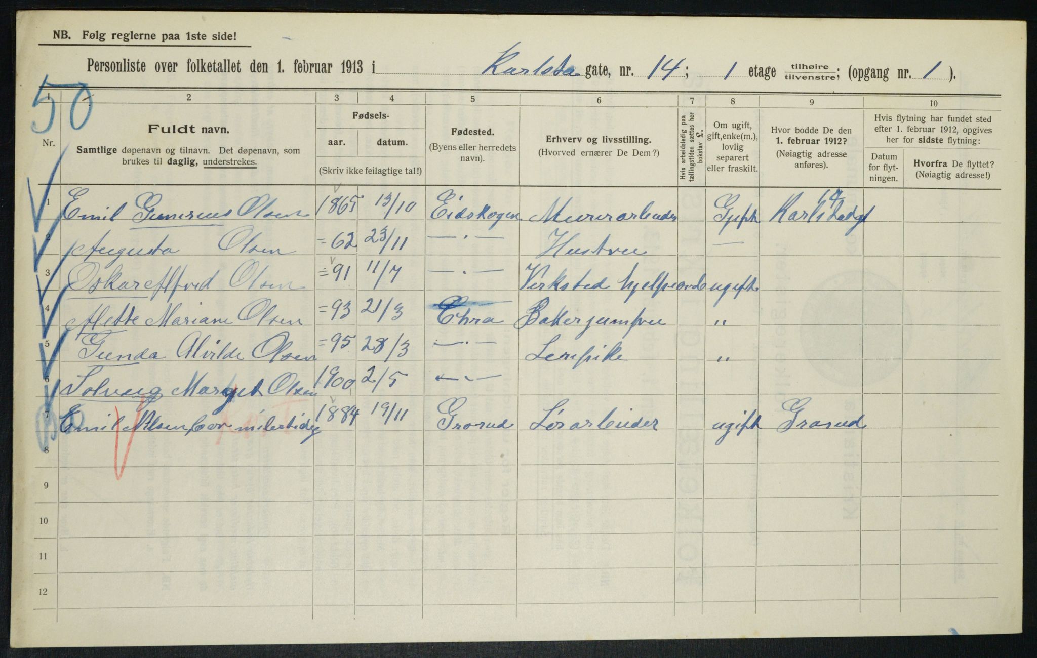 OBA, Municipal Census 1913 for Kristiania, 1913, p. 48941