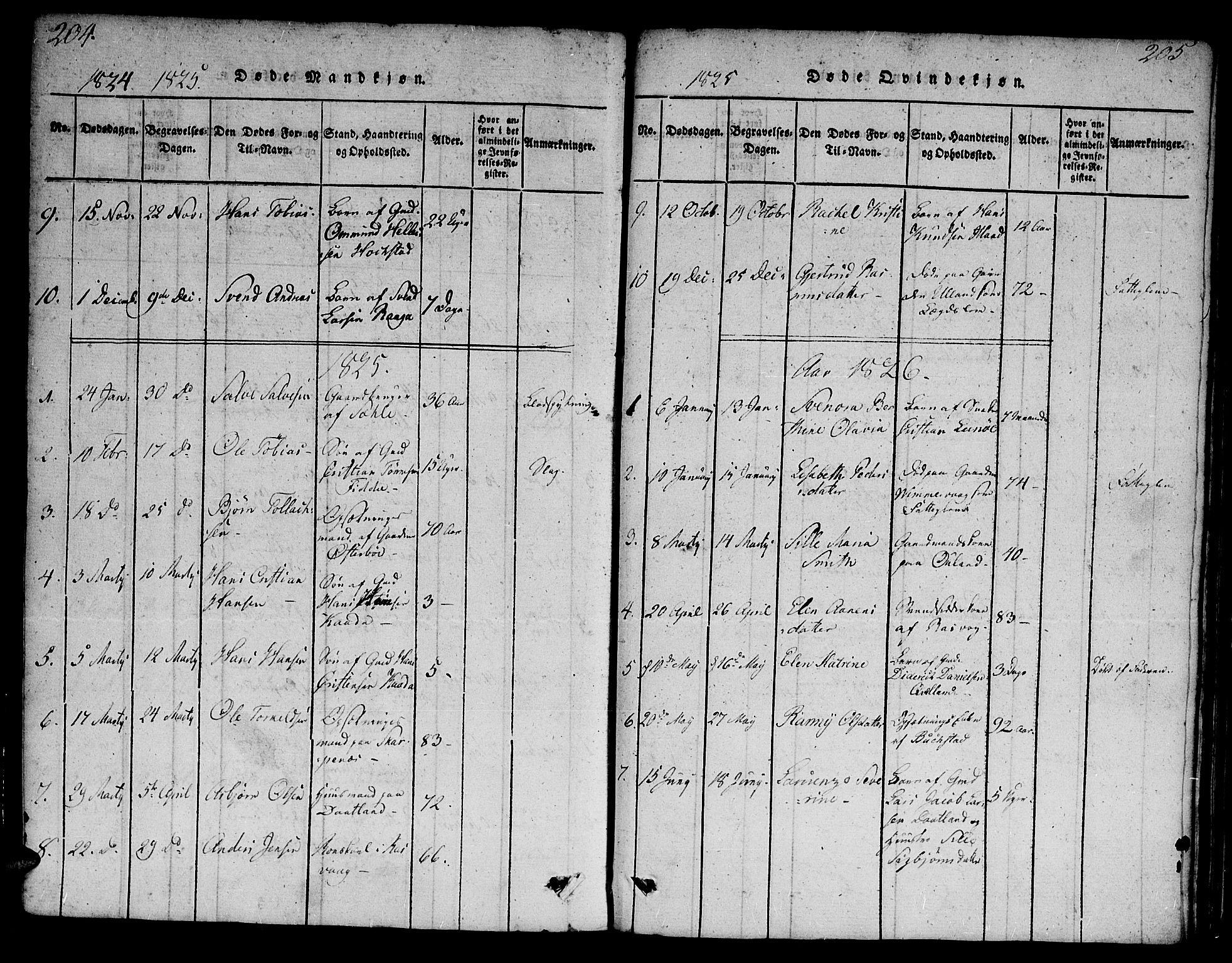 Flekkefjord sokneprestkontor, AV/SAK-1111-0012/F/Fa/Fab/L0003: Parish register (official) no. A 3, 1815-1830, p. 204-205