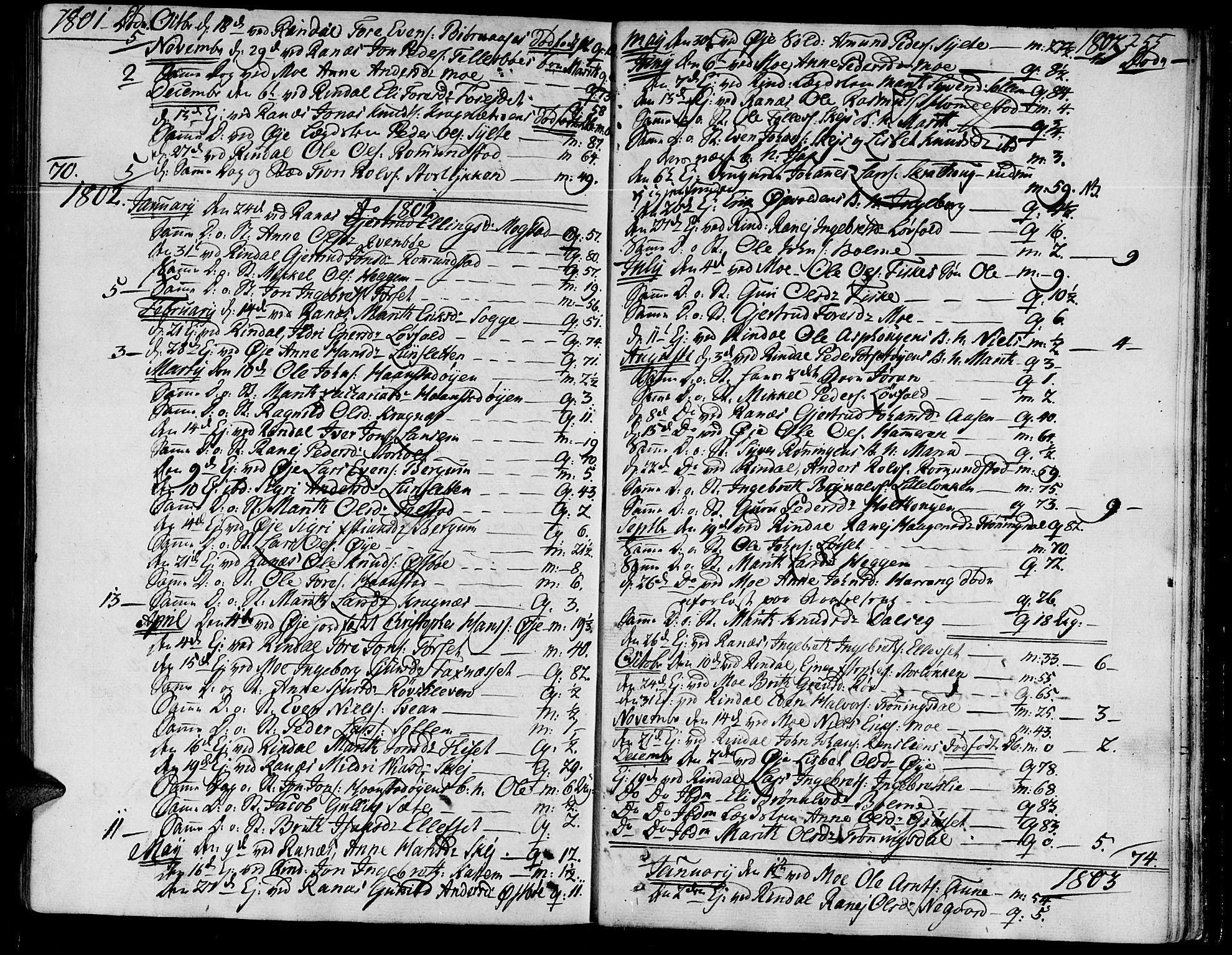 Ministerialprotokoller, klokkerbøker og fødselsregistre - Møre og Romsdal, AV/SAT-A-1454/595/L1040: Parish register (official) no. 595A02, 1797-1819, p. 255