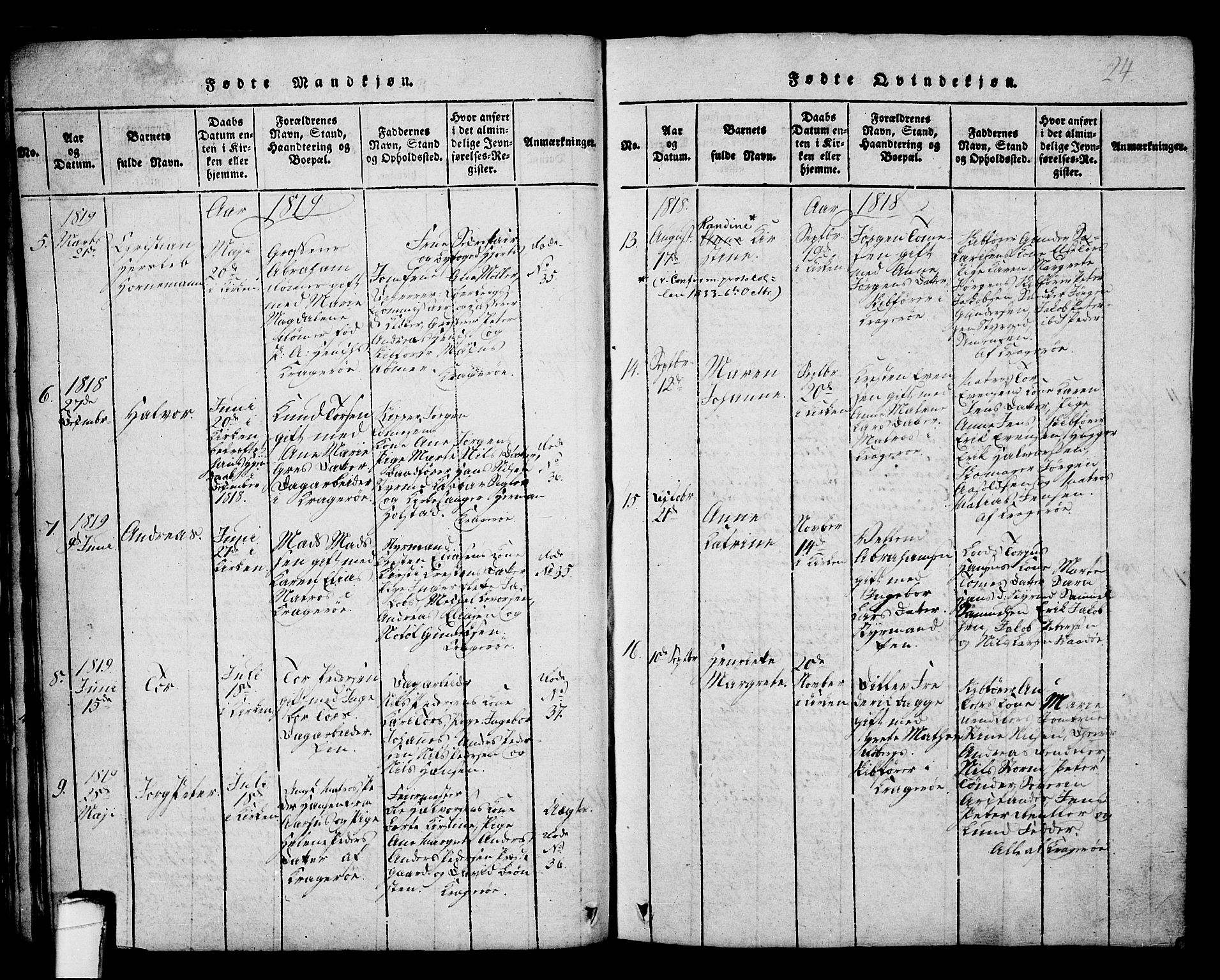 Kragerø kirkebøker, AV/SAKO-A-278/G/Ga/L0002: Parish register (copy) no. 2, 1814-1831, p. 24