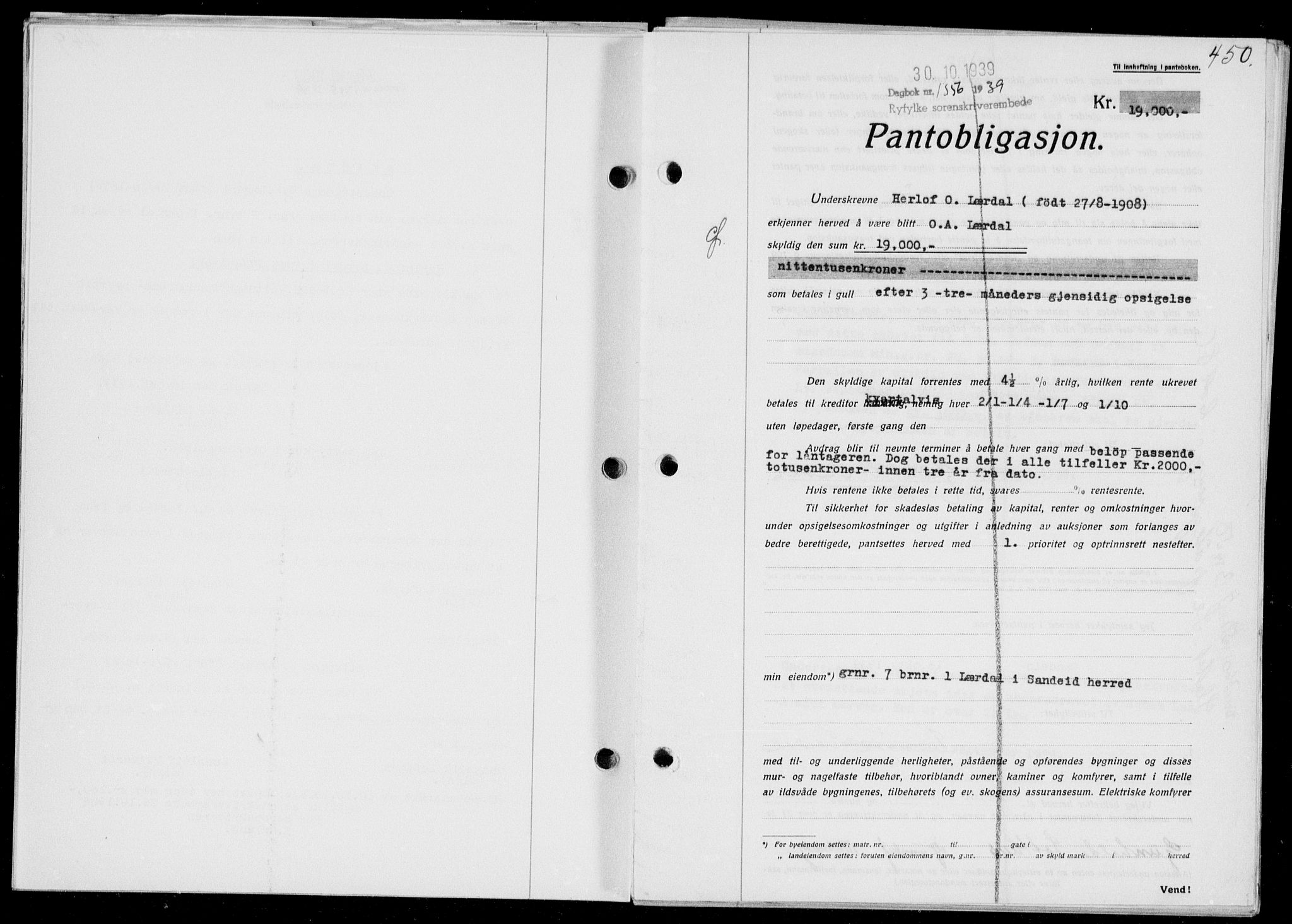 Ryfylke tingrett, AV/SAST-A-100055/001/II/IIB/L0080: Mortgage book no. 59, 1939-1939, Diary no: : 1356/1939