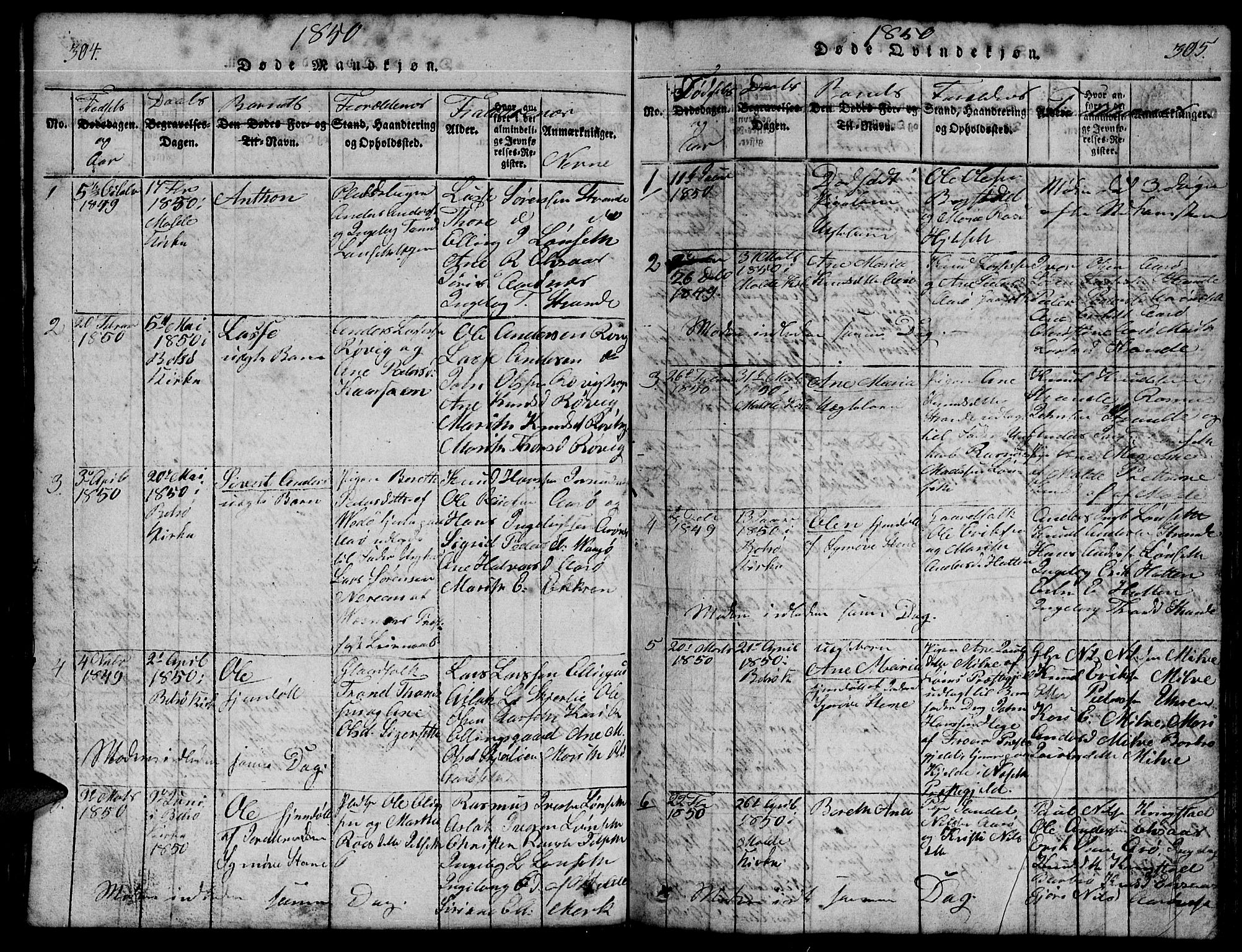 Ministerialprotokoller, klokkerbøker og fødselsregistre - Møre og Romsdal, SAT/A-1454/555/L0665: Parish register (copy) no. 555C01, 1818-1868, p. 304-305