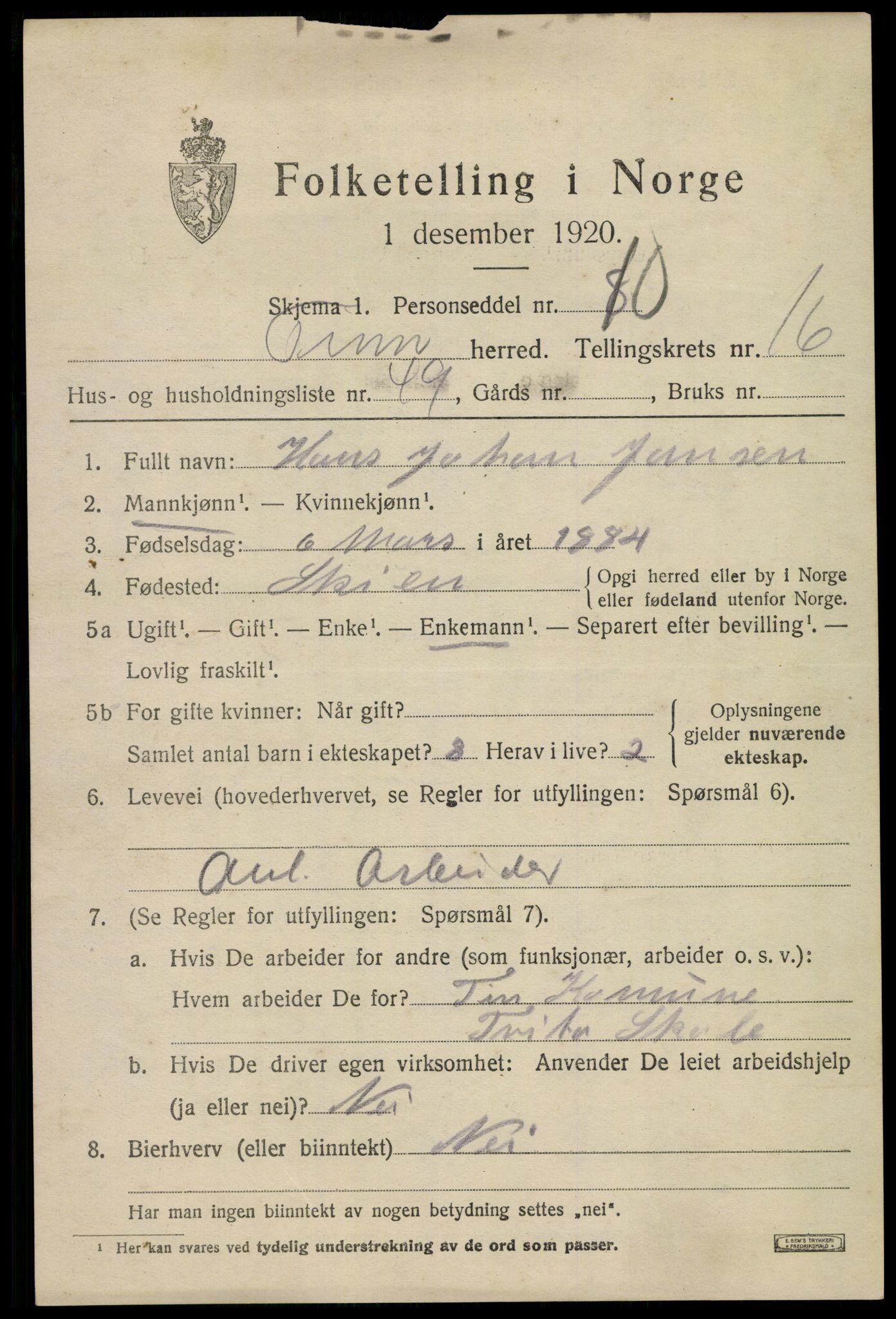 SAKO, 1920 census for Tinn, 1920, p. 17738