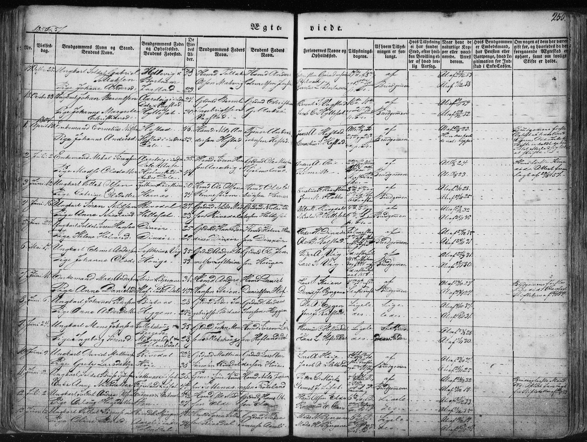 Fjaler sokneprestembete, SAB/A-79801/H/Haa/Haaa/L0006: Parish register (official) no. A 6, 1835-1884, p. 255